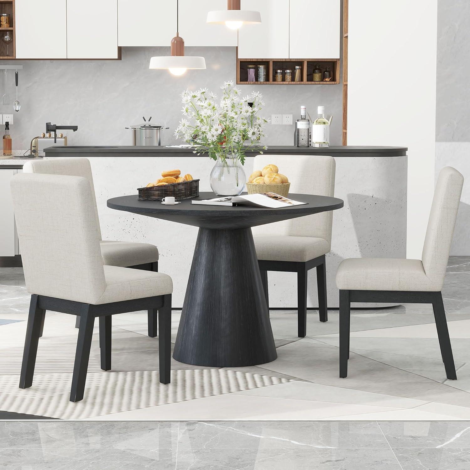 Round Dining Table for 4 to 6, 47.24" Modern Wood Kitchen Table Mid Century Circular Tabletop Curved Base Restaurant Furniture for Dining Room Kitchen Leisure Coffee Table, Oak