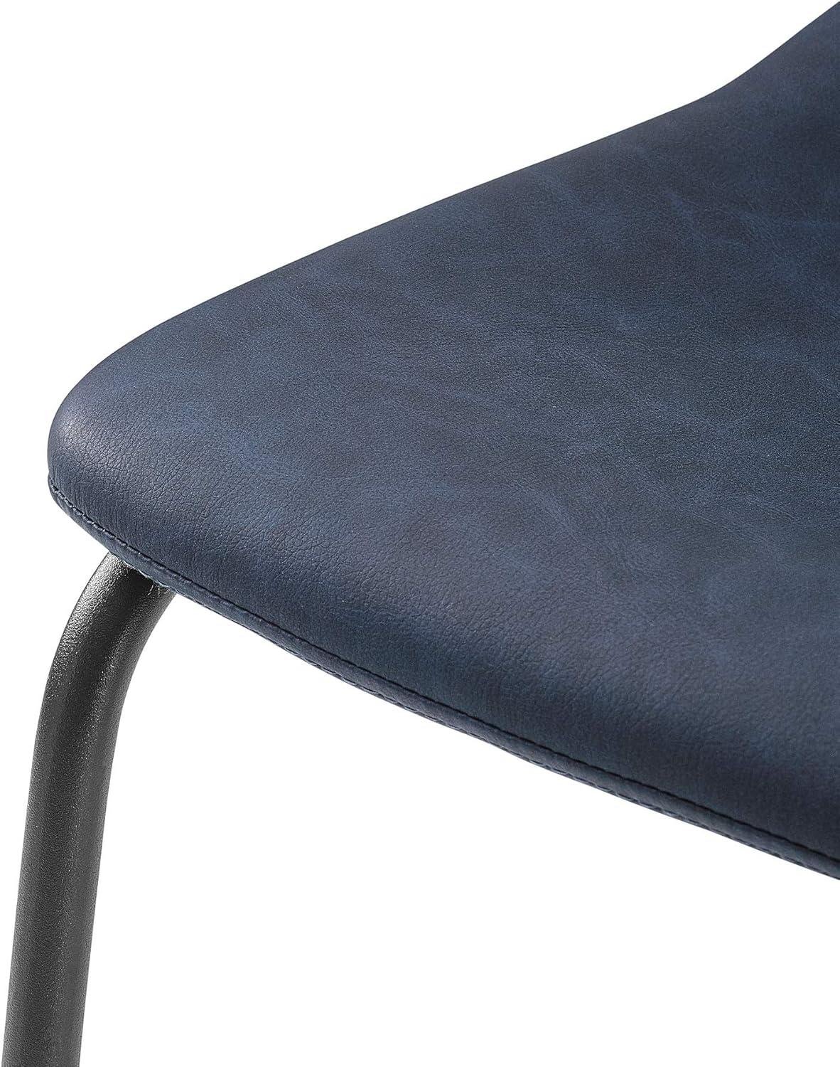 Walker Edison Douglas Urban Industrial Faux Leather Armless Bar Chairs, Set of 2, Navy Blue
