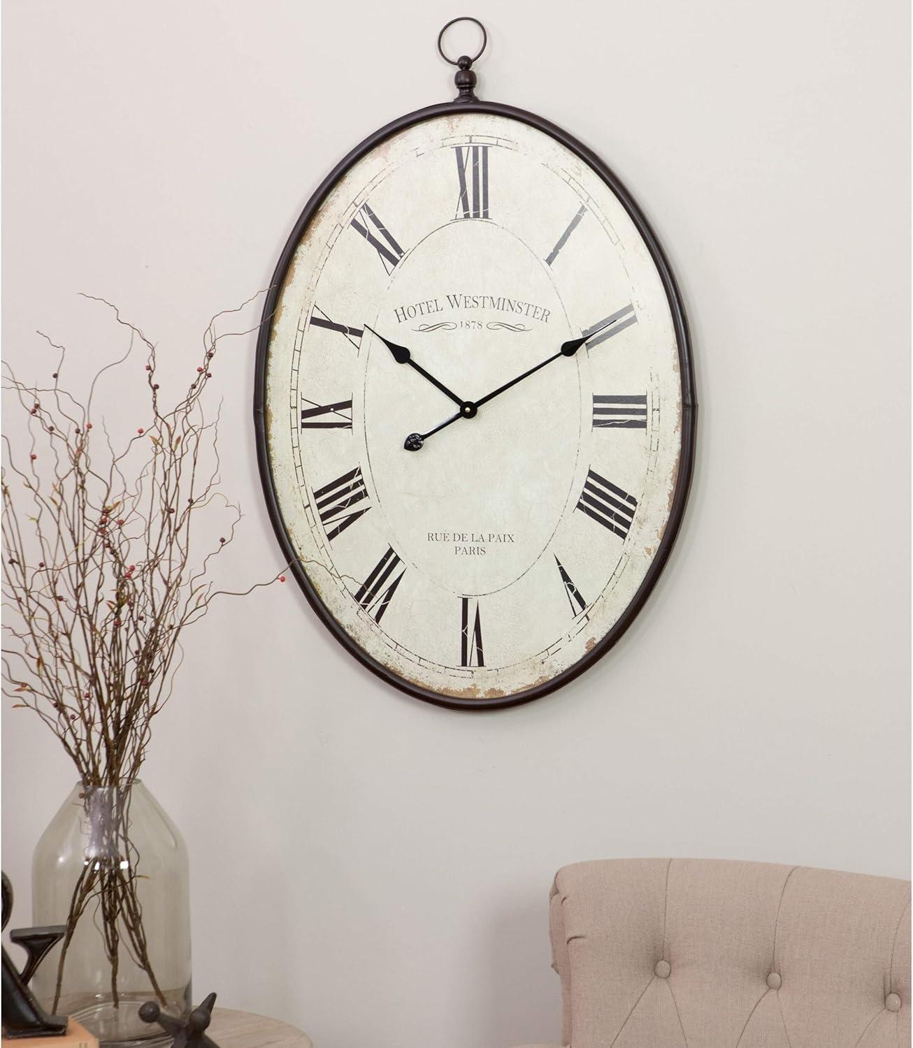 Aspire Home Accents Ines Large Oval Wall Clock - 36"H x 23.5"W x 1.5"D