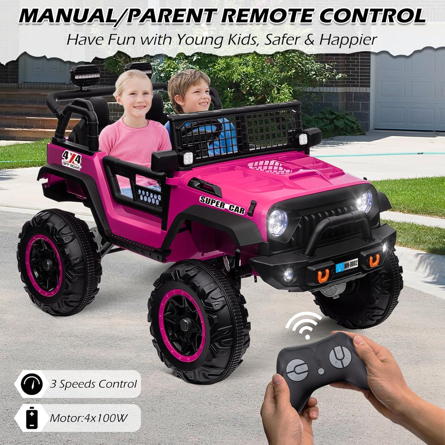 Ancheer 24V Real 2 Seater Ride On Toys Electric SUV Jeep Car With Remote Control,2WD/4WD Switchable, 4X100W Motor, Bluetooth, Music, USB, Lights