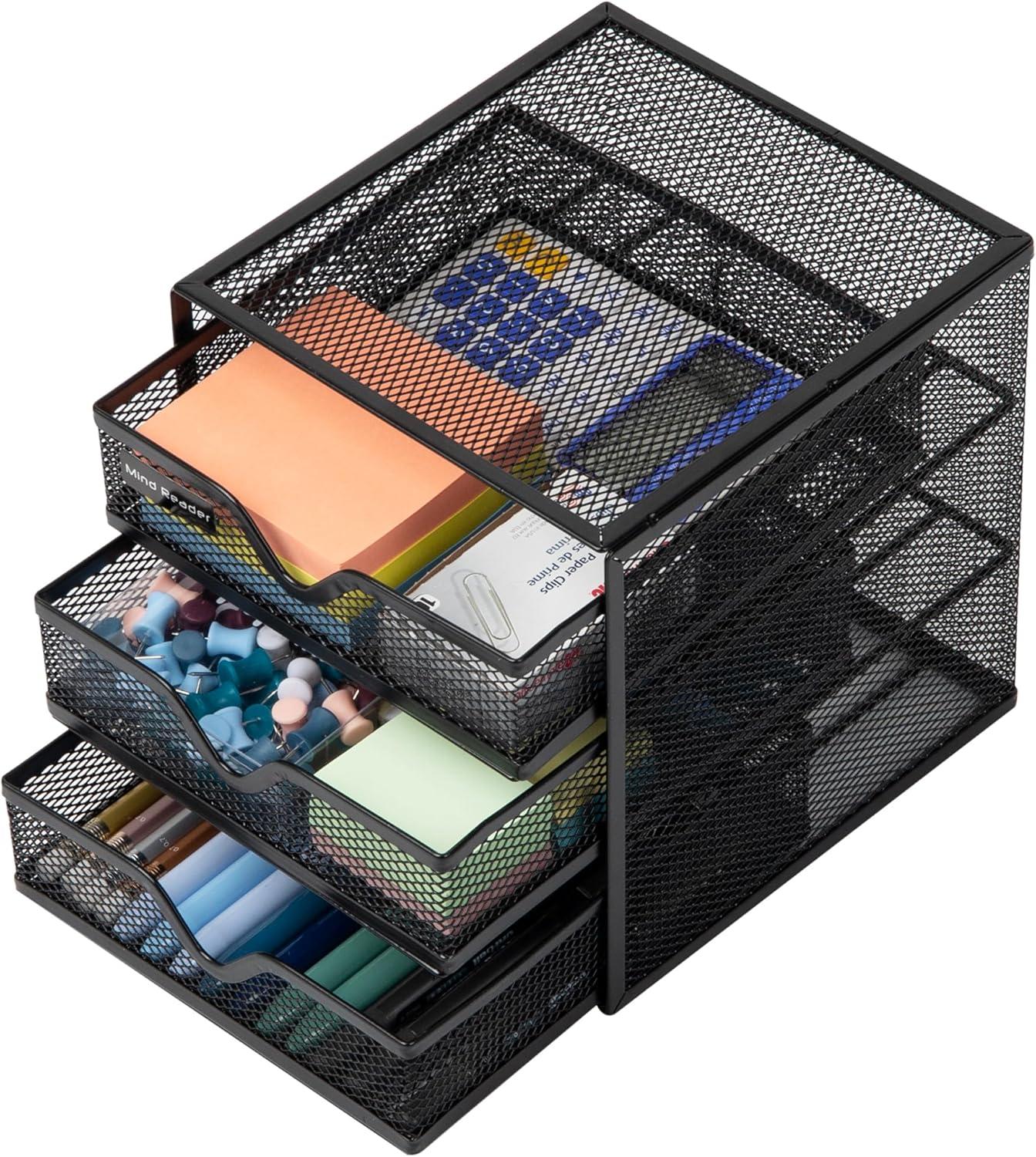 Black Metal Mesh 3-Drawer Desktop Organizer