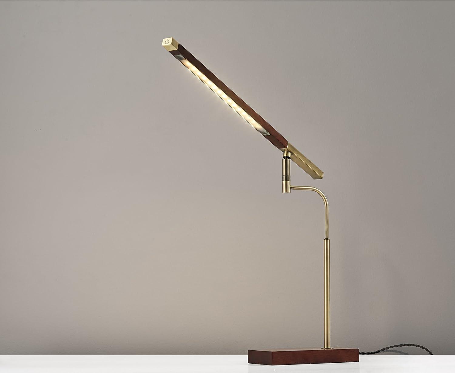 LED Barrett Desk Lamp Walnut/Brass (Includes LED Light Bulb) - Adesso: Modern Touch Sensor, USB Port, ETL Listed