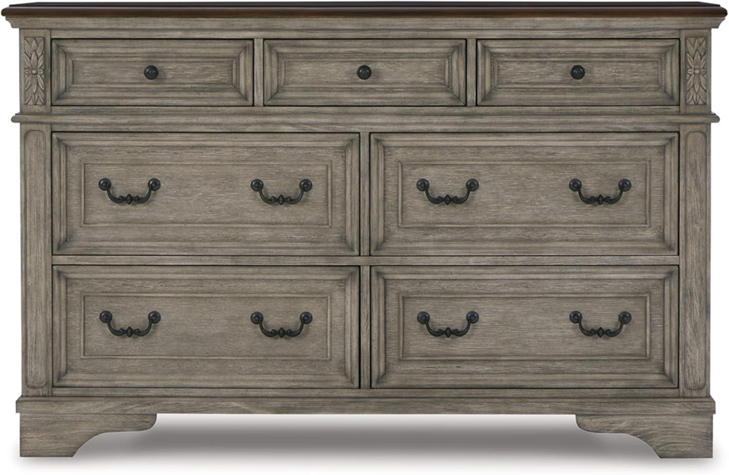 Antique Gray and Walnut 7-Drawer Cottage Dresser