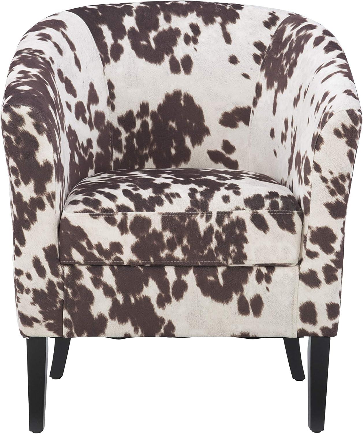 Simon Modern Barrel Club Chair: Udder Madness Pattern, Microfiber - Linon