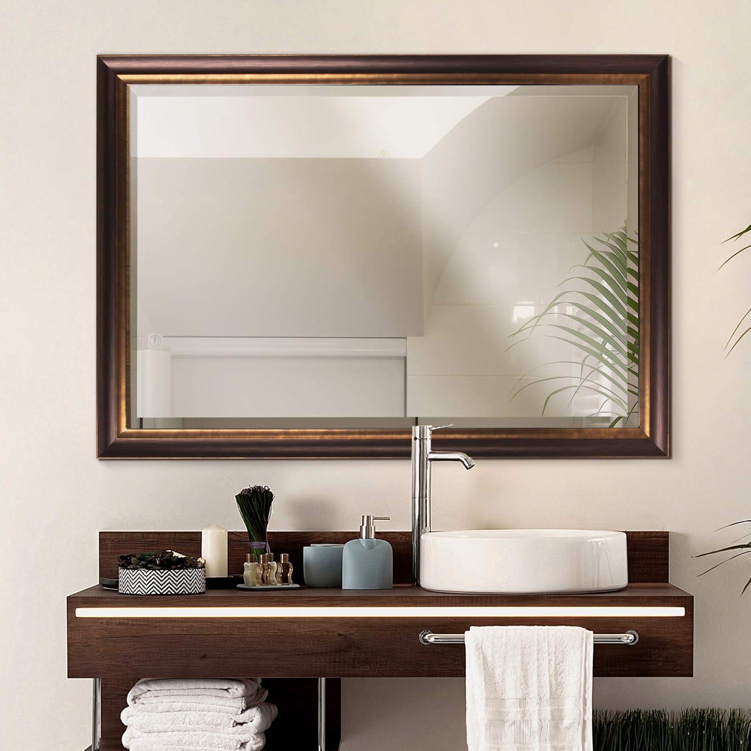 Head West Bronze & Copper Oil-Rubbed Framed Rectangle Wall Mirror with 4 D-Ring Hangers - 28" x 40"