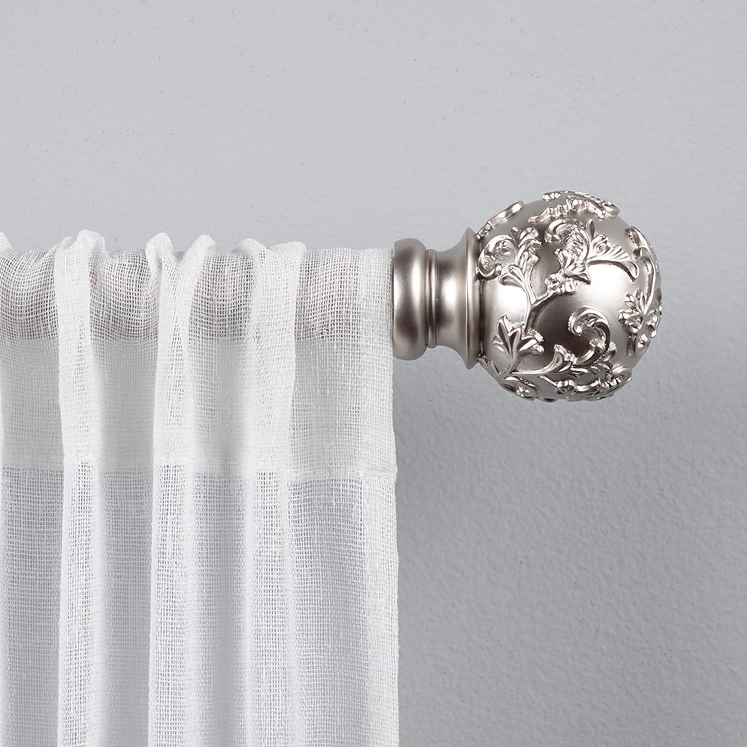 Exclusive Home 66"-120" Vine Curtain Rod - Matte Silver: Adjustable Iron Rod, Floral Finial, 25lb Capacity