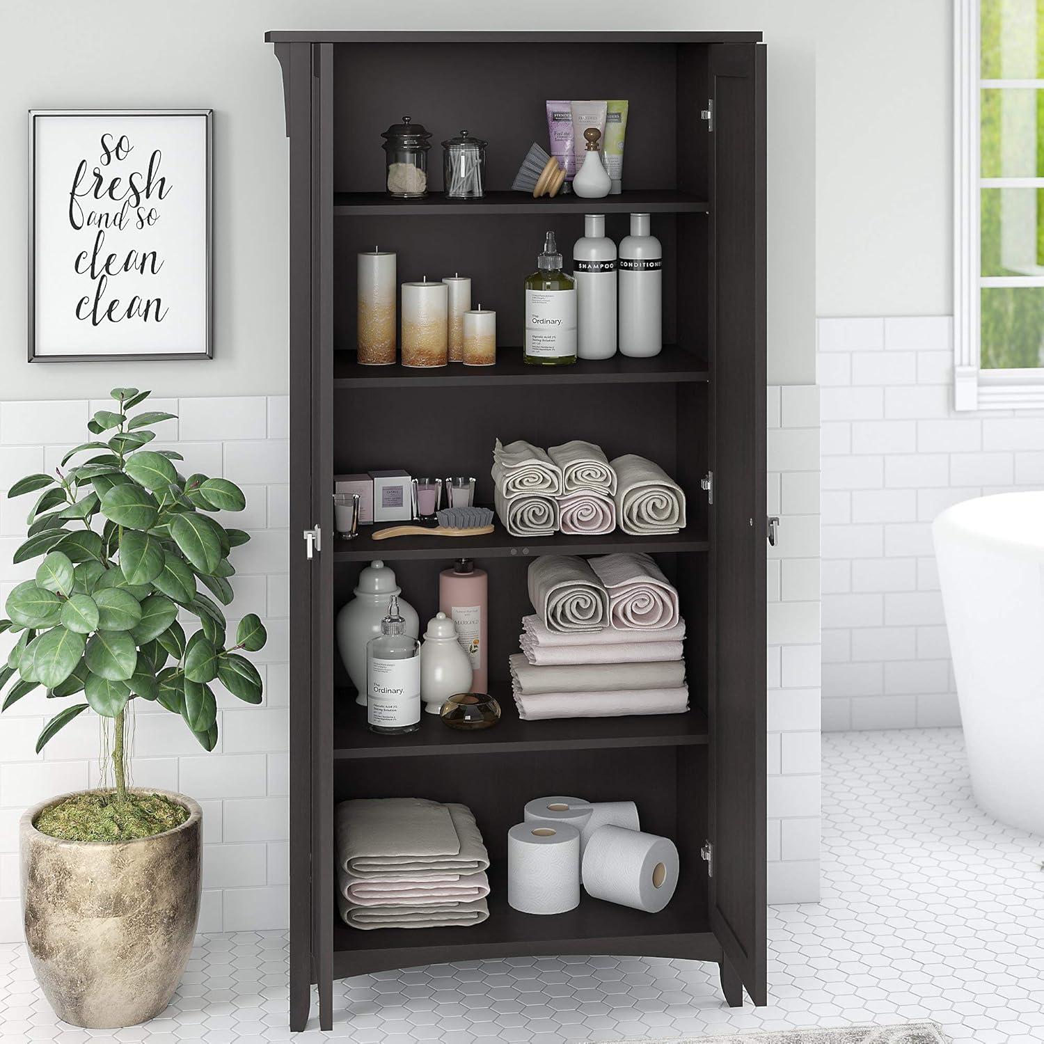 Bush Furniture Salinas Tall Bathroom Storage Cabinet with Doors, Vintage Black