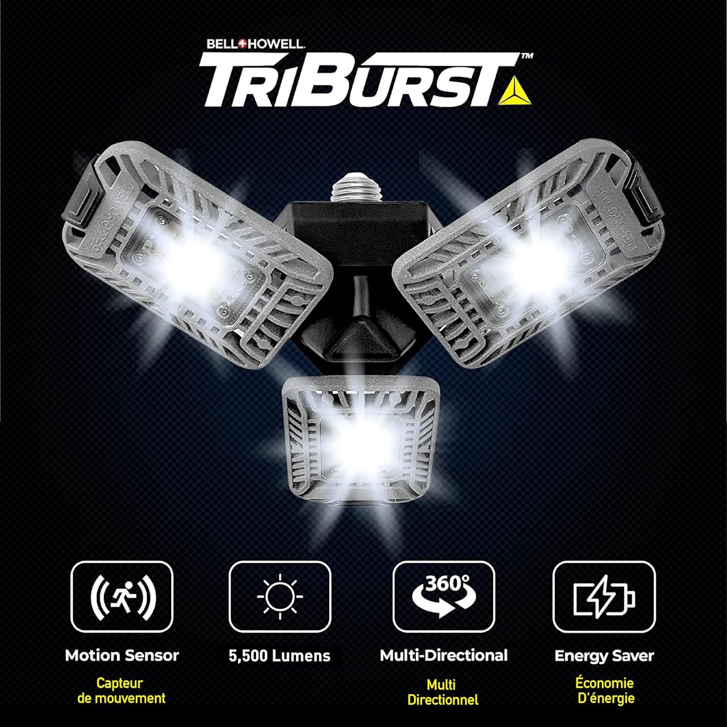 Bell + Howell TriBurst Garage Light 144 LED Bulb 5500 Lumens Ceiling Socket Motion Sensor 4000K 60W