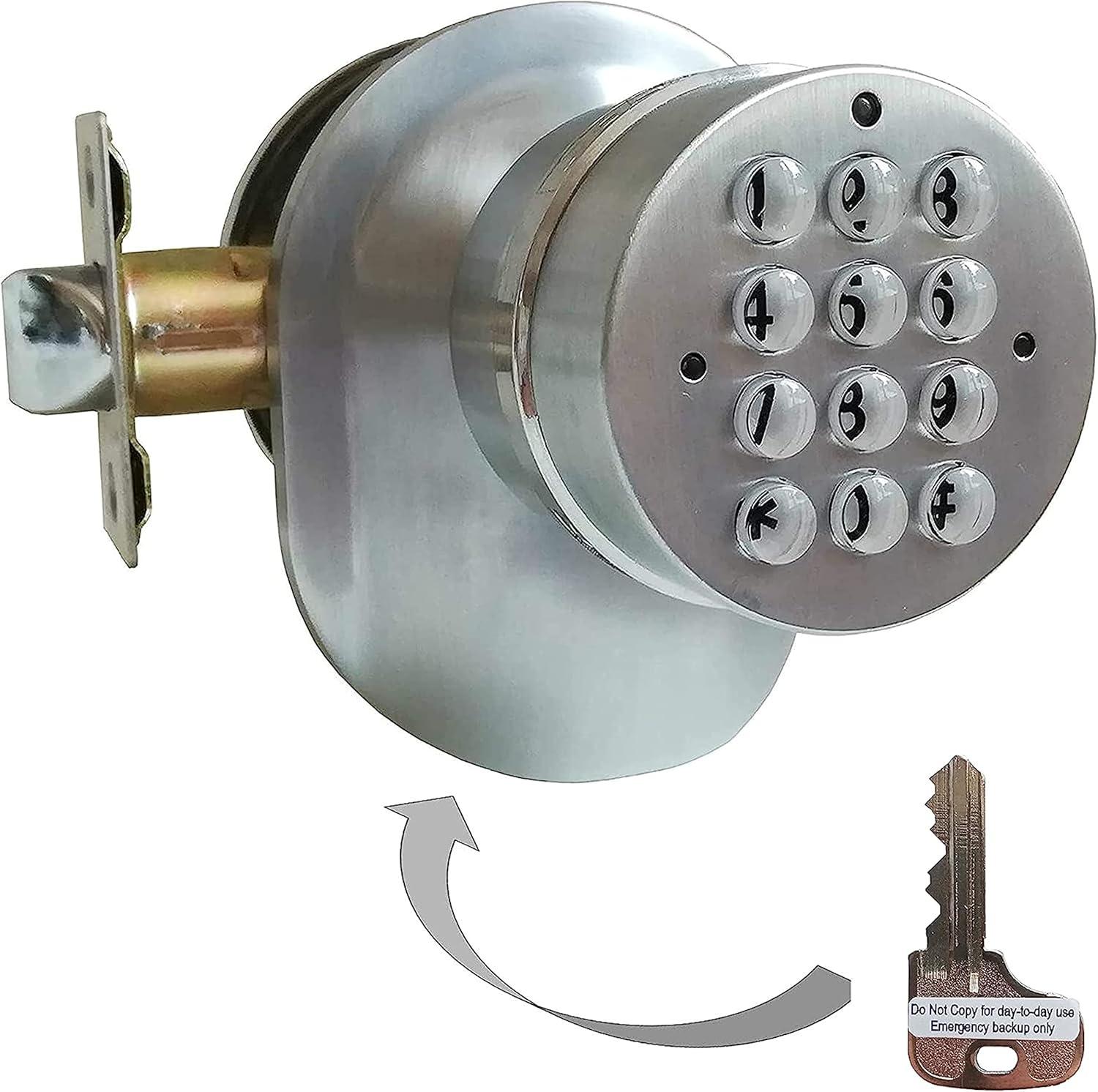 SoHoMiLL® Electronic Keypad Door Knob SoHo Mill® and Lock Set with Backup Mechanical Key (Spring Latch Lock; Not Deadbolt; Not Phone Connected), Single Front keypad YL 99 Upgraded Model-B