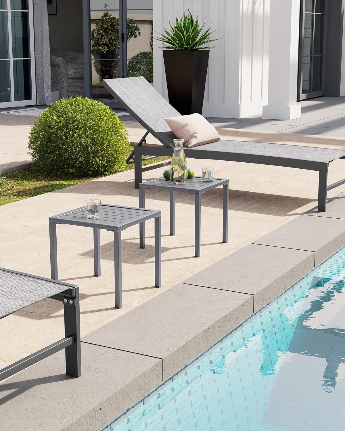 Gray Aluminum Square Outdoor End Table Set of 2