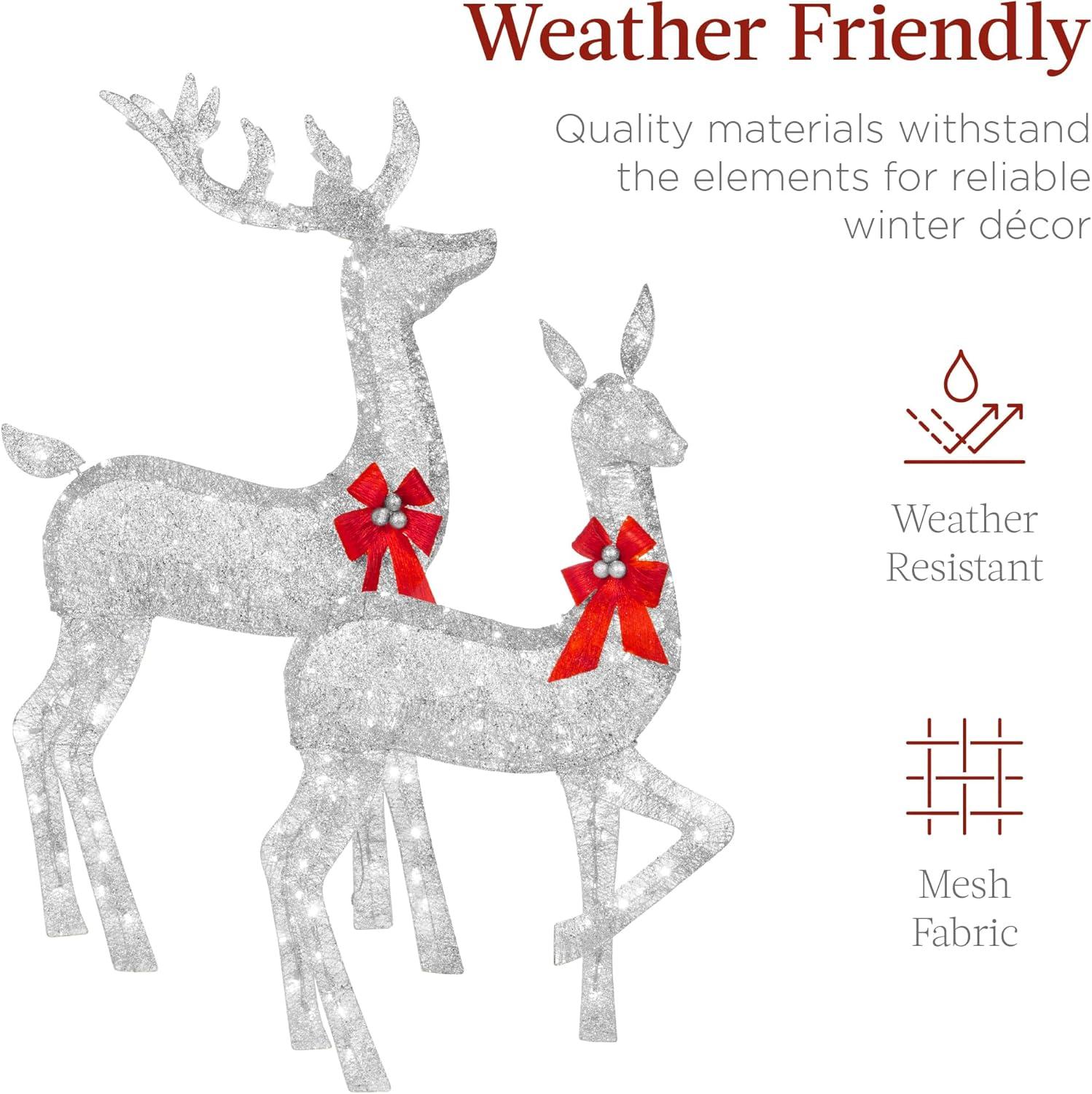 Best Choice Products 6.5ft 3-Piece Lighted Christmas Deer Set Outdoor Yard Decoration w/ 385 LED Lights, Stakes - Silver