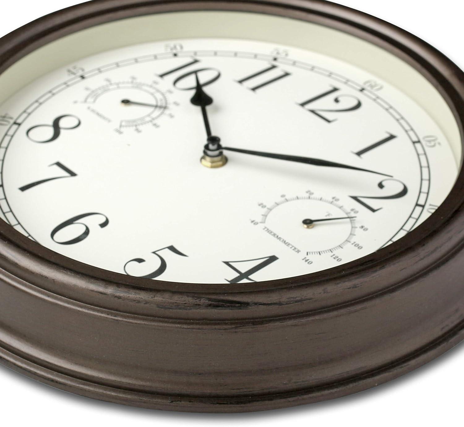 12" Outdoor Wall Clock with Weather Resistant Temperature/Humidity Dials - Westclox: Quartz Movement, Bronze Frame