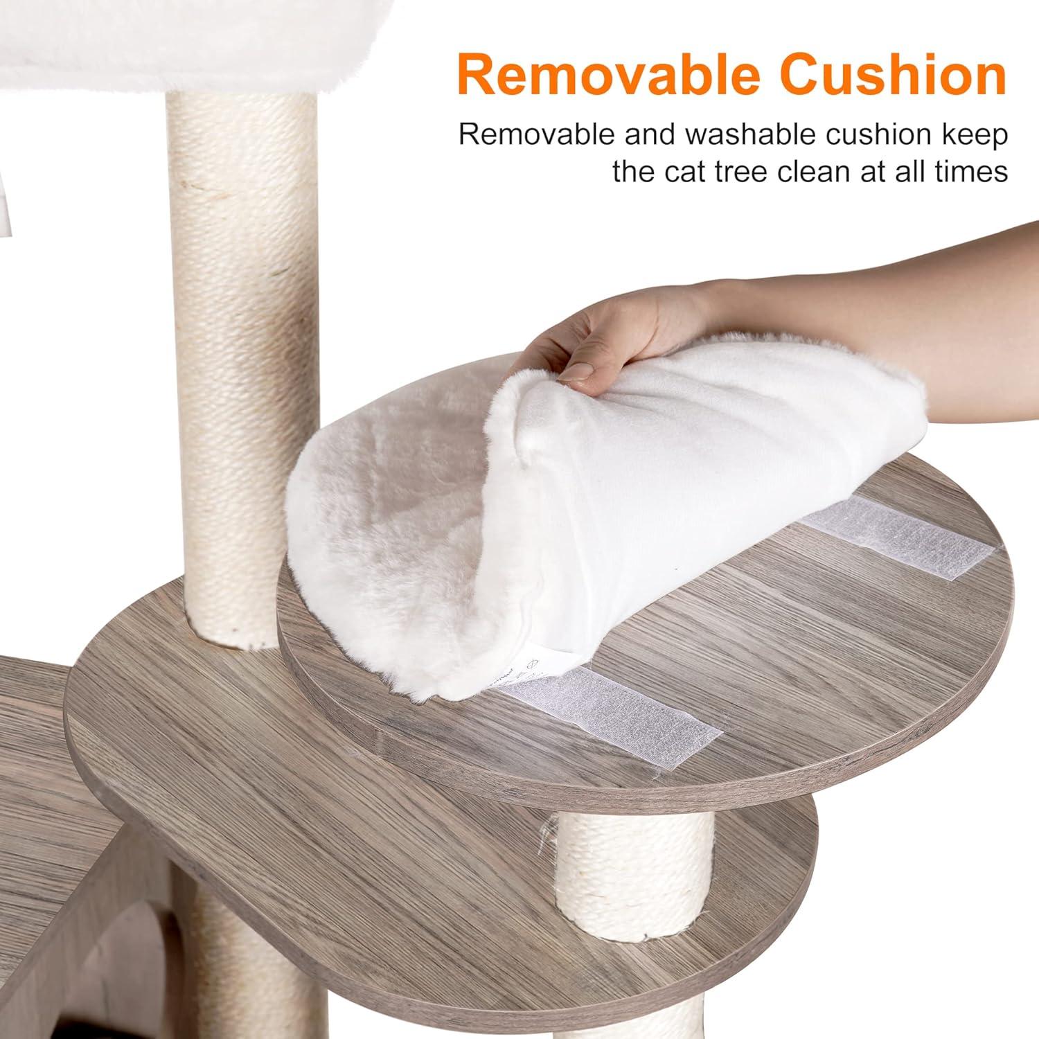 Wood Litter Box Enclosure with Food Station, All-in-one Indoor Cat Furniture with Large Platform and Condo