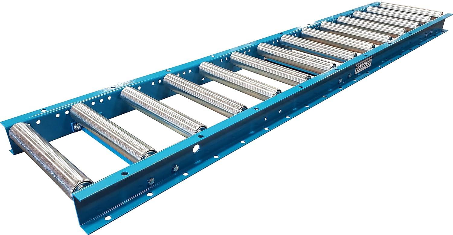 Light-Duty Gravity Conveyor with 1.5" Dia Galvanized Steel Rollers, 12" Wide, 5' Long Steel Frame on 6" Centers, Ideal for Distribution/Assembly Areas Such As Table, Ladder, Bed, Boat - Ultimation