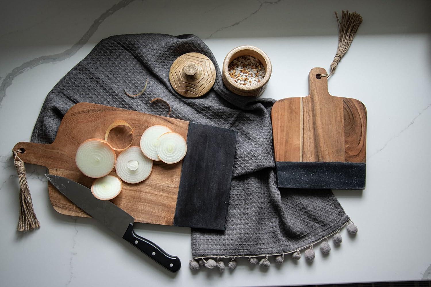 Small Black Wood, Marble & Jute Cutting Board - Foreside Home & Garden