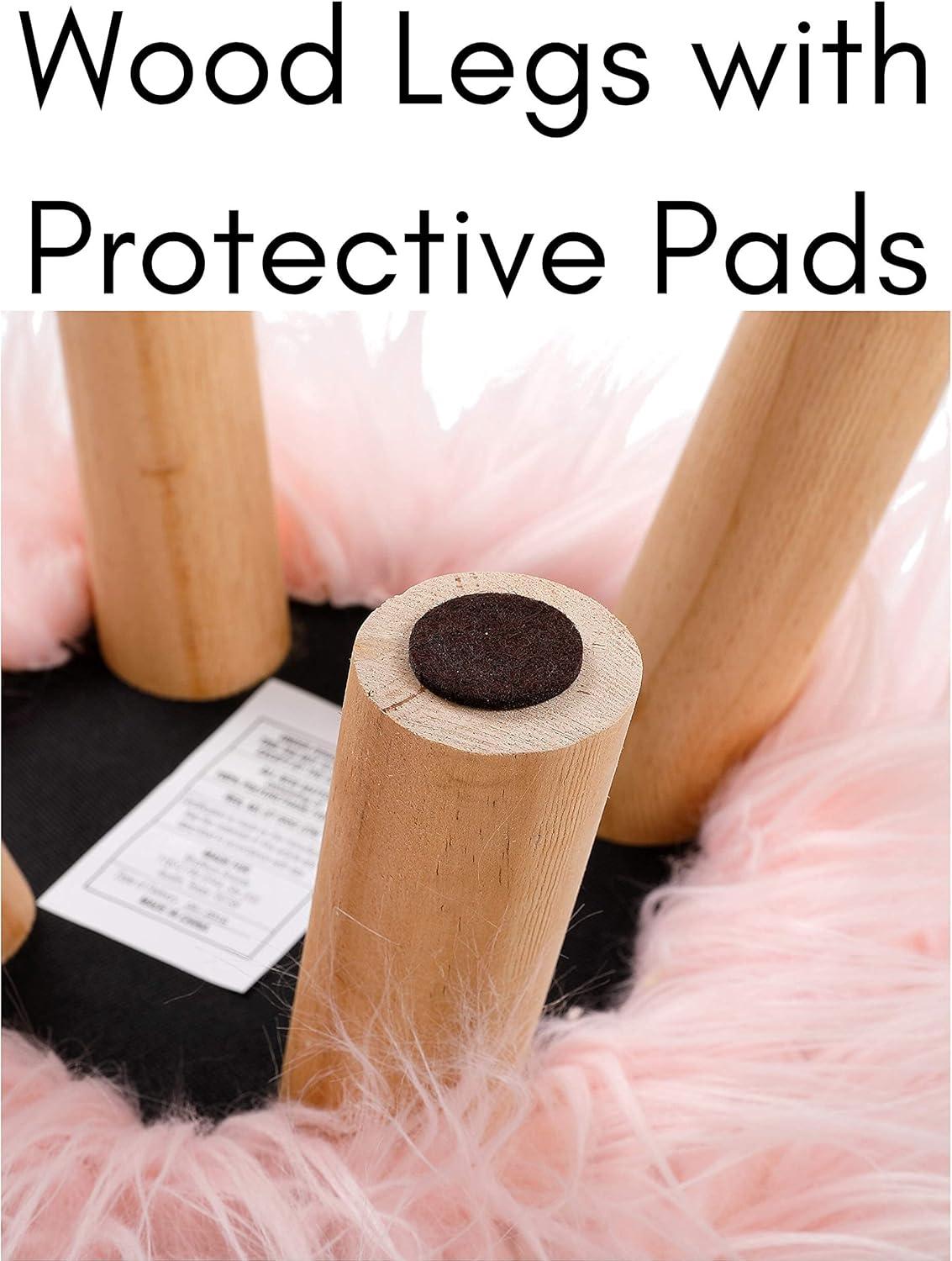 BirdRock Home Faux Fur Foot Stool Ottoman with Wood Legs - Pink