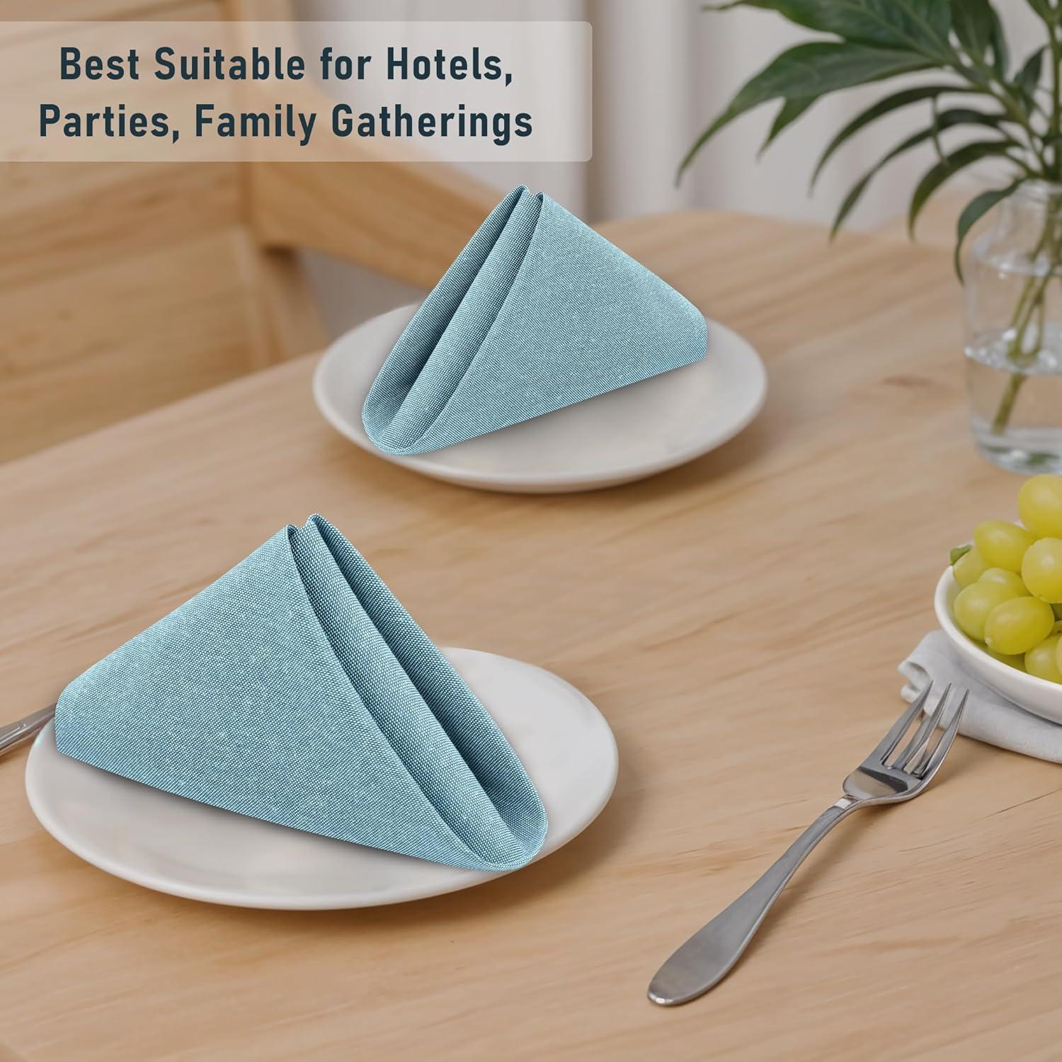 Ruvanti Poly Cotton Square Cloth Napkins Chambray Fabric (Set of 12)
