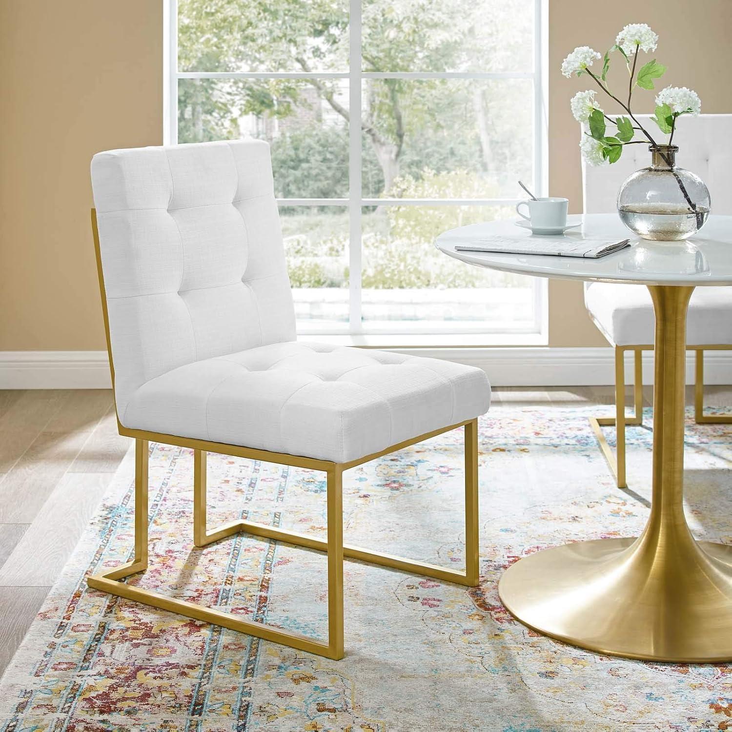 Privy Gold Stainless Steel Upholstered Fabric Dining Accent Chair-EEI-3743