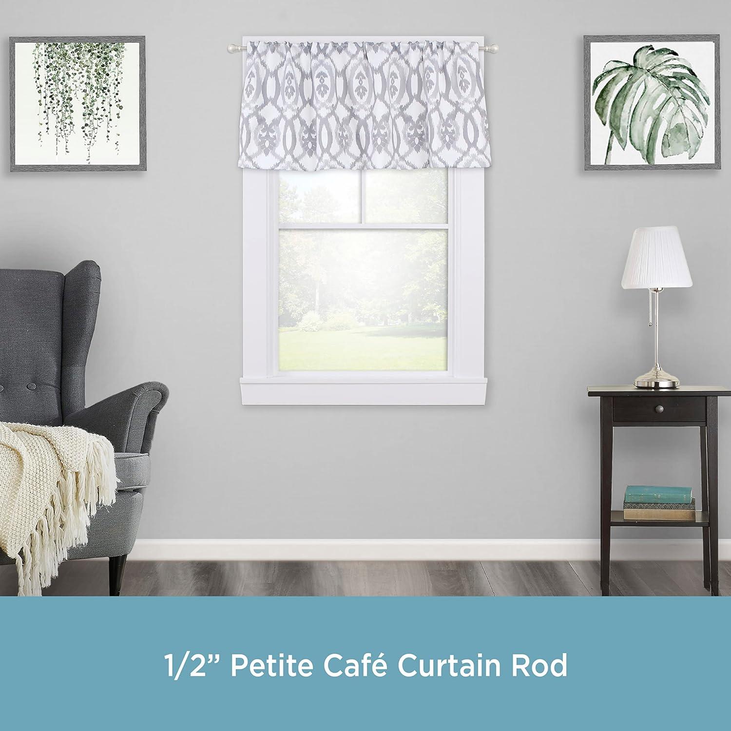 Brushed Nickel Adjustable Petite Cafe Curtain Rod with Ball Finials