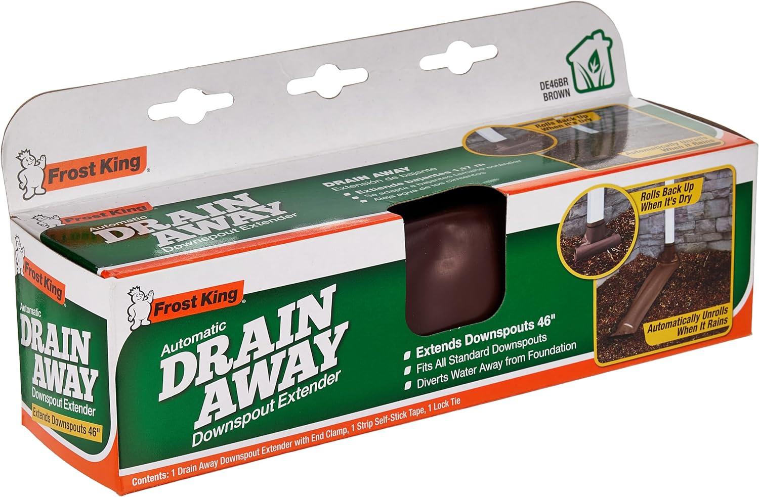 Frost King DE46BR Automatic Plastic Drain Away Downspout Extender, Extends 4-Feet, Brown