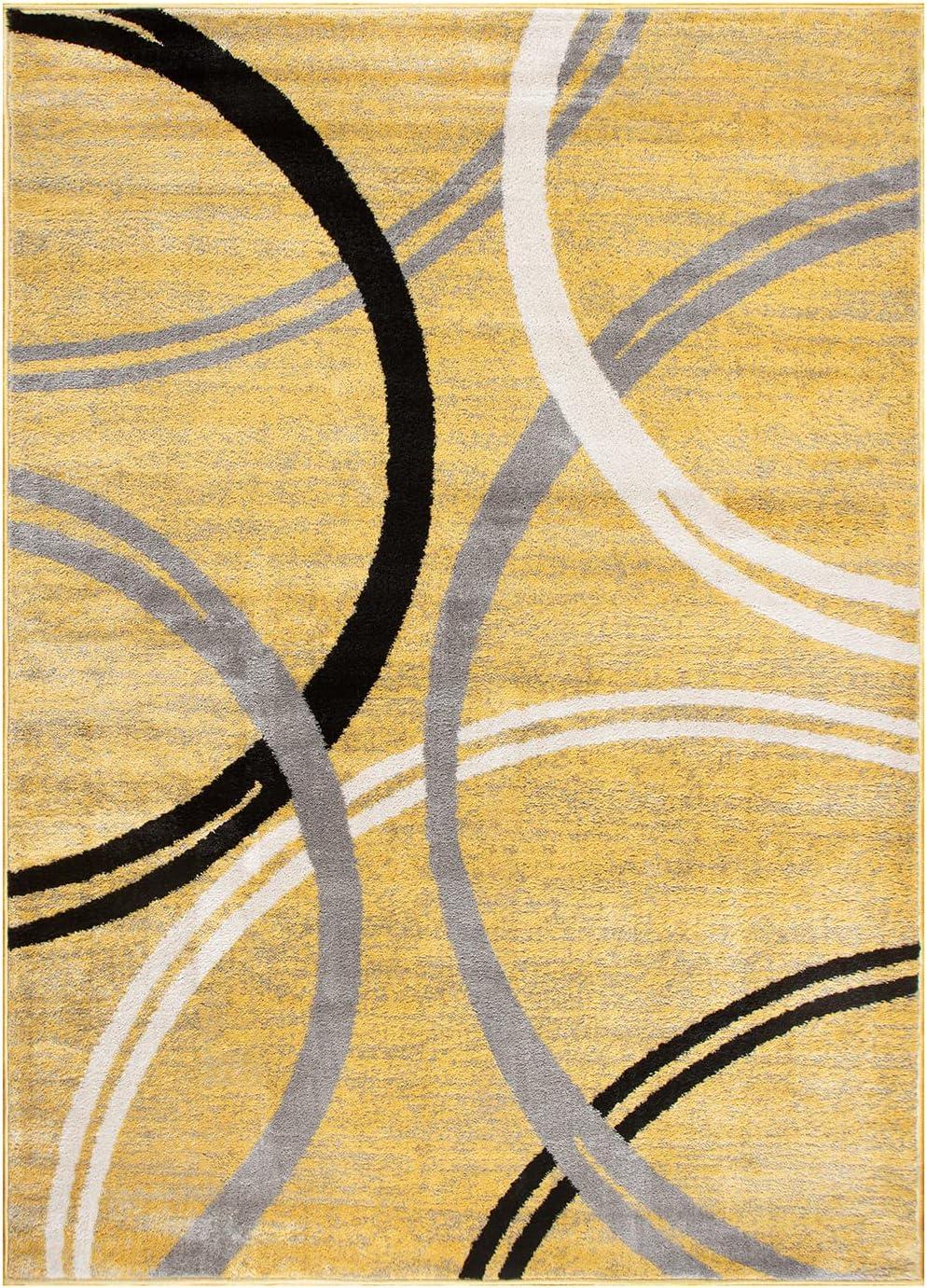 Modern Abstract Yellow 3'3"x5' Synthetic Easy Care Area Rug