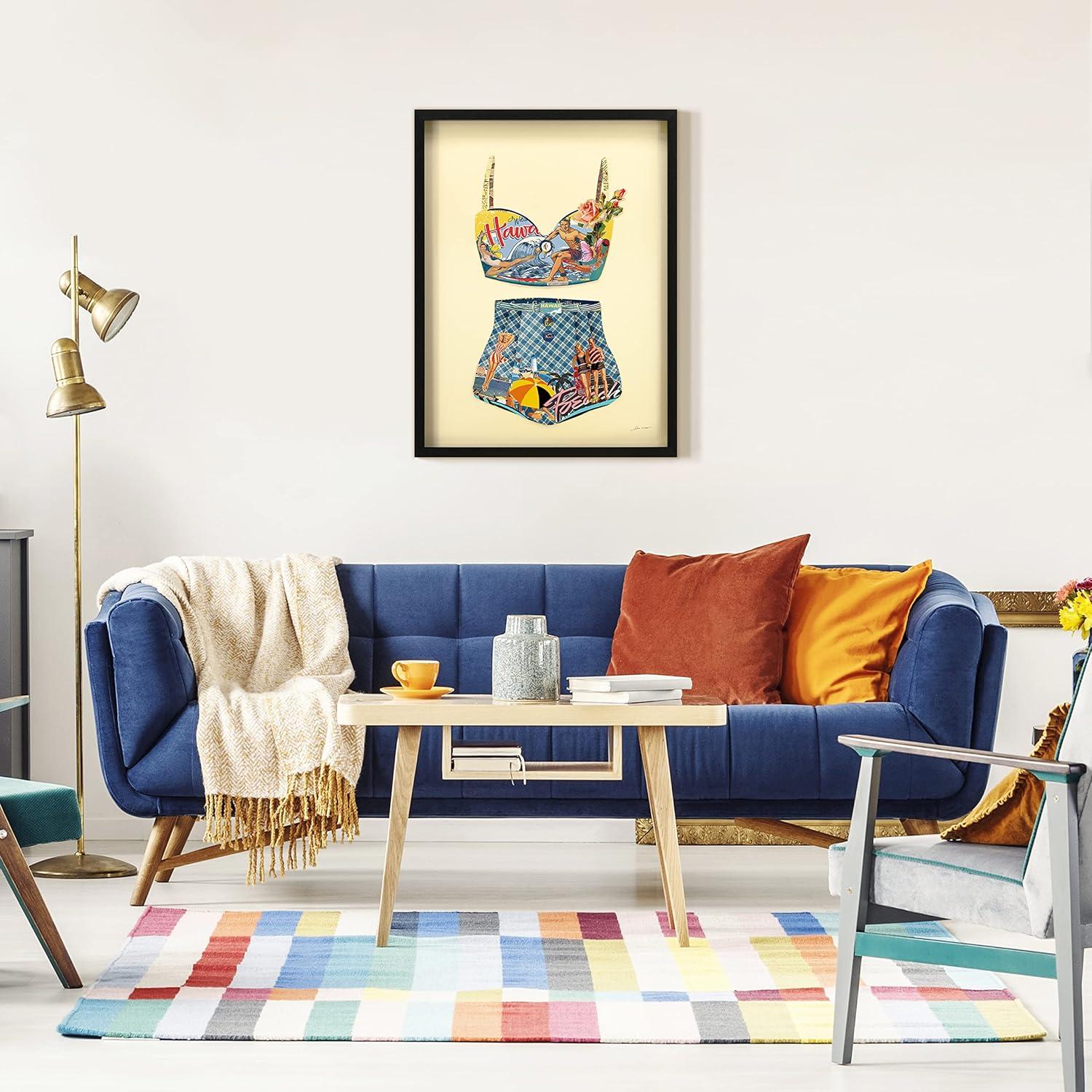 "Hawaii Beach" Dimensional Collage Framed Graphic Art Under Glass Wall Art