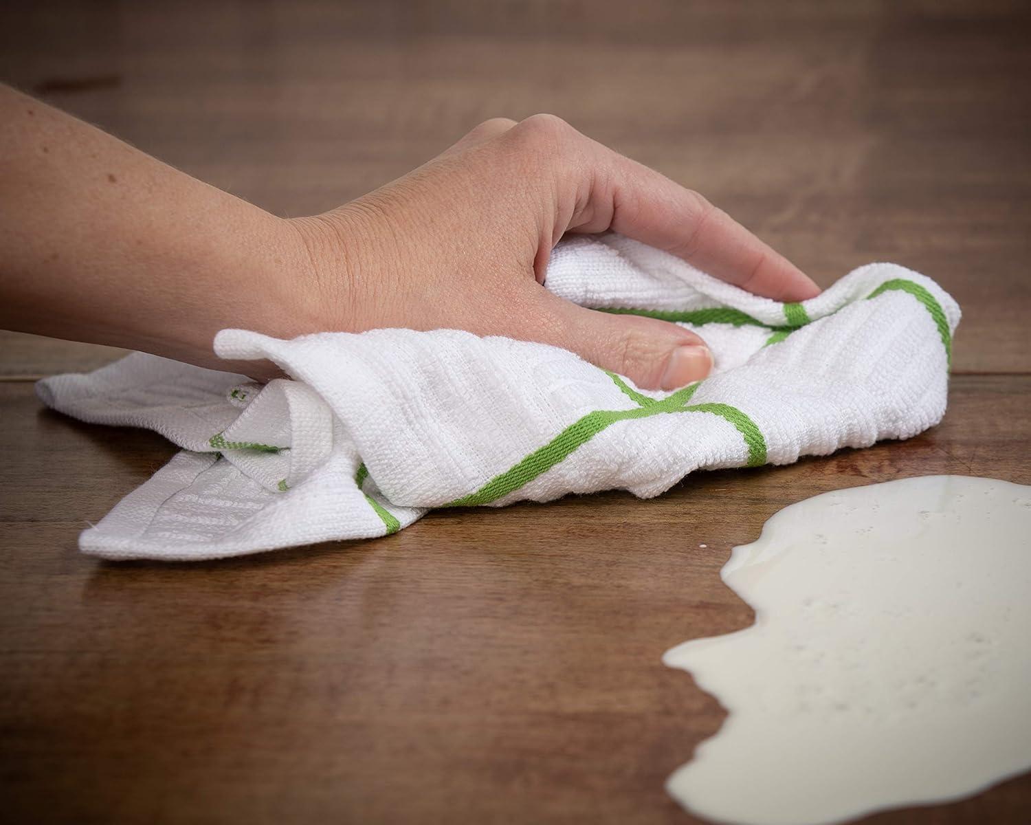 Sticky Toffee Cotton Dishcloths Set of 8, Green and White, 12 x 12 in, Absorbent Reusable Tea Towels and Cleaning Cloths, Oeko-Tex Cotton