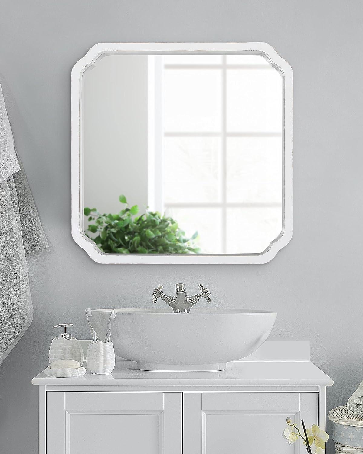 Kate & Laurel All Things Decor 24"x24" Marston Farmhouse Rectangle Wall Mirror White: No Assembly, Wood Frame, Wall Mounted