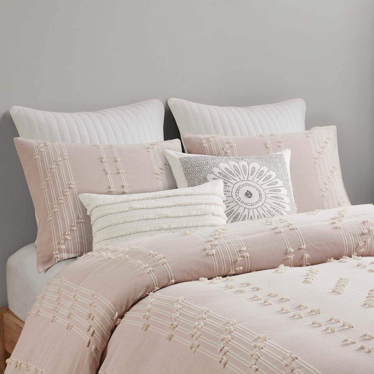 Blush Cotton Jacquard Full/Queen Duvet Cover Set