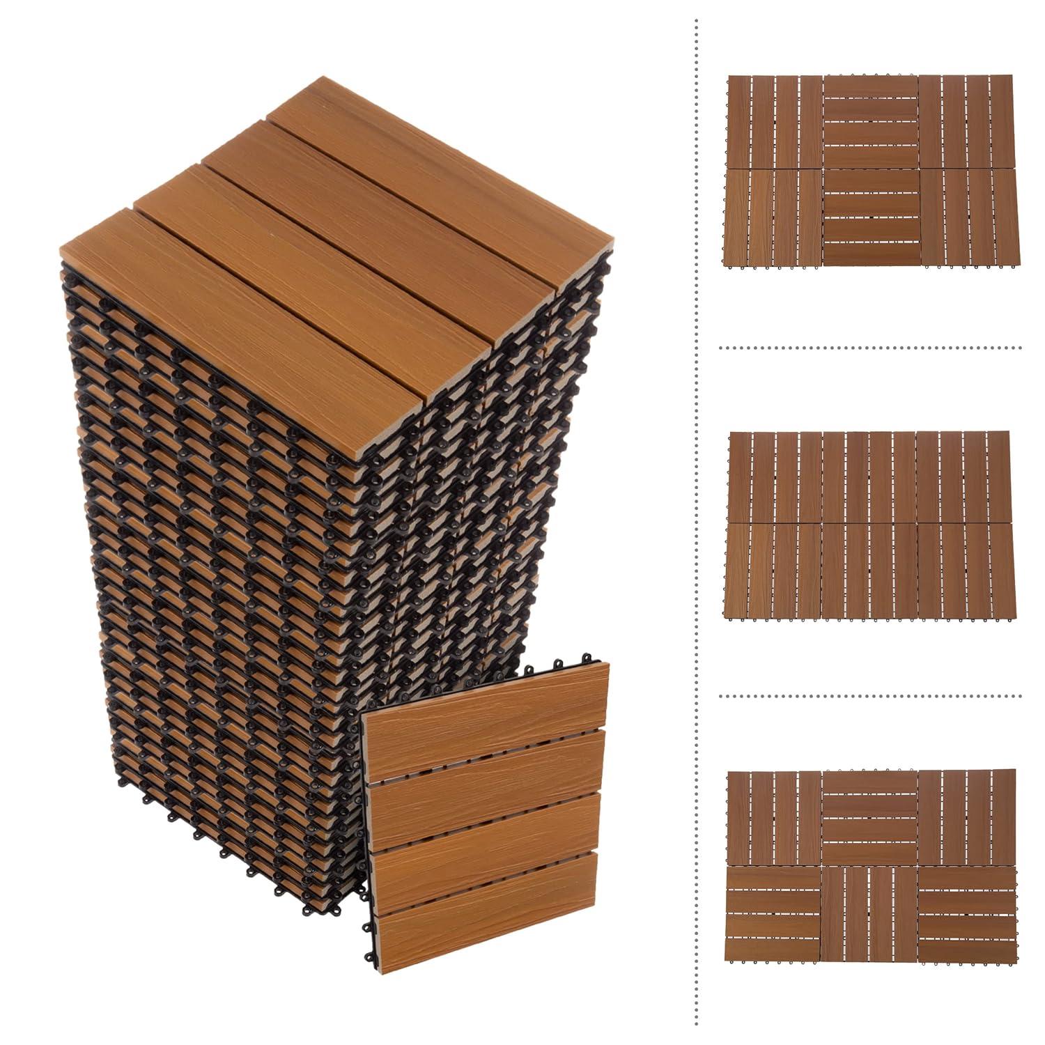 Pure Garden 11.63" x 11.63" Interlocking Deck Tile - Patio Tiles (Set of 30)