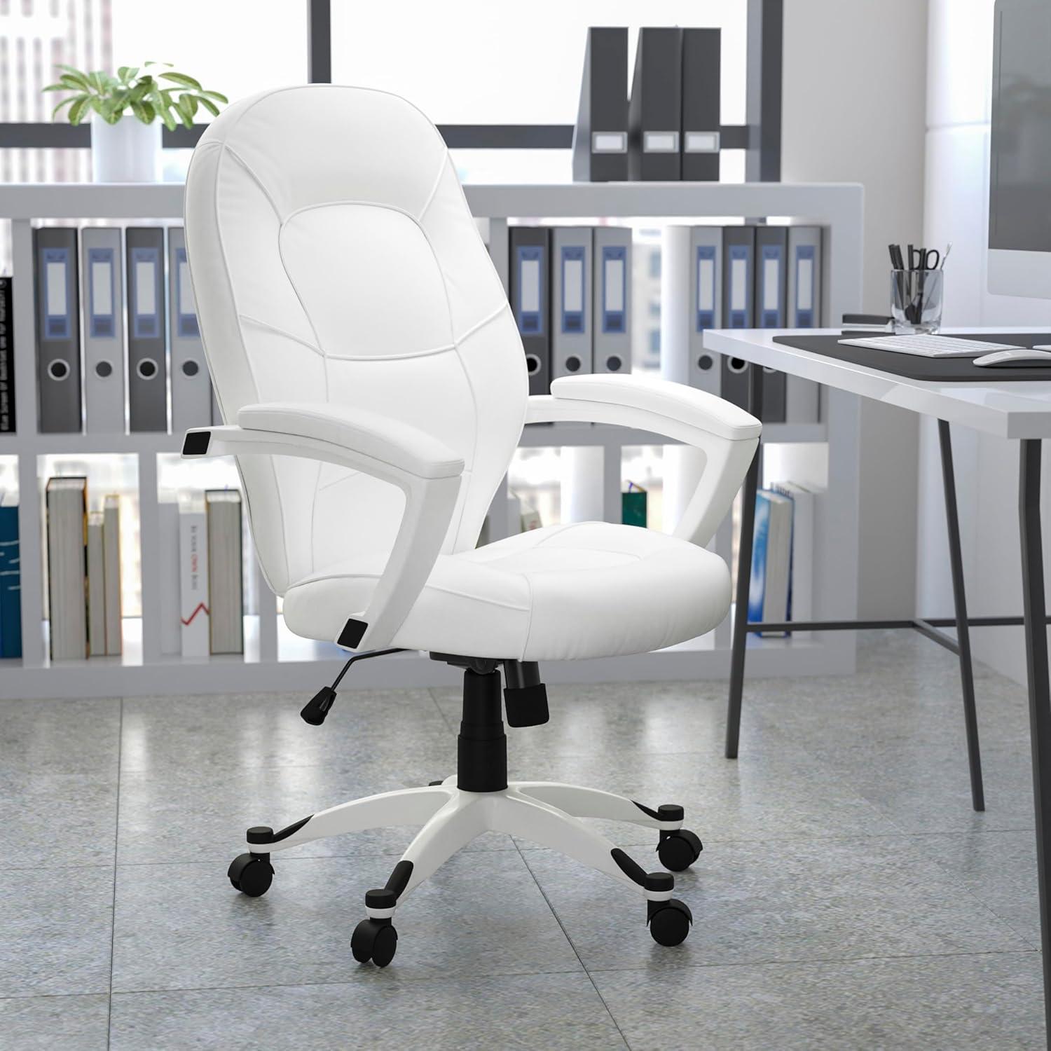 Mid-Back White Leather Executive Swivel Office Chair - Flash Furniture