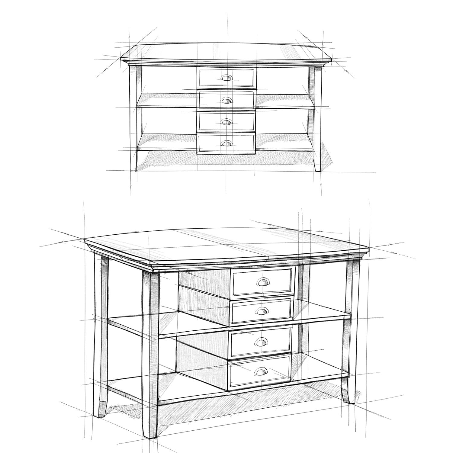 Simpli Home Redmond 54"W Solid Wood Storage Console Table with 4 Center Drawers and Open Shelves