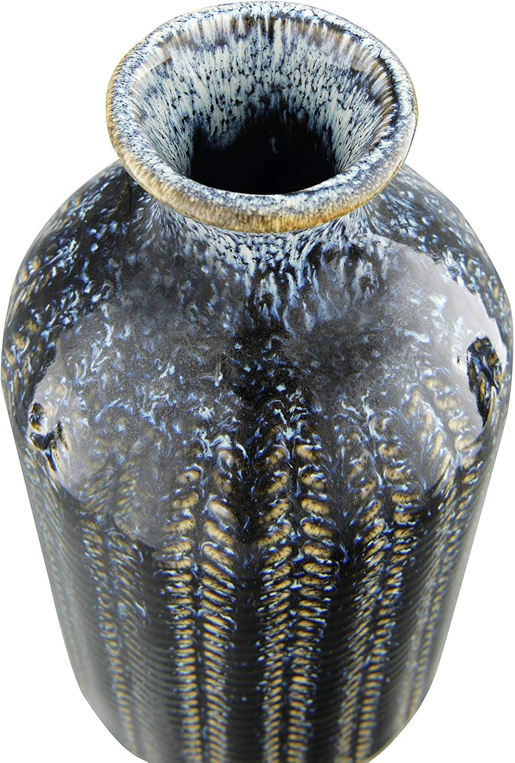 Creative Co-Op Round Embossed Stoneware Vase with Vertical Lines and Reactive Glaze Finish, Blue, Set of 3