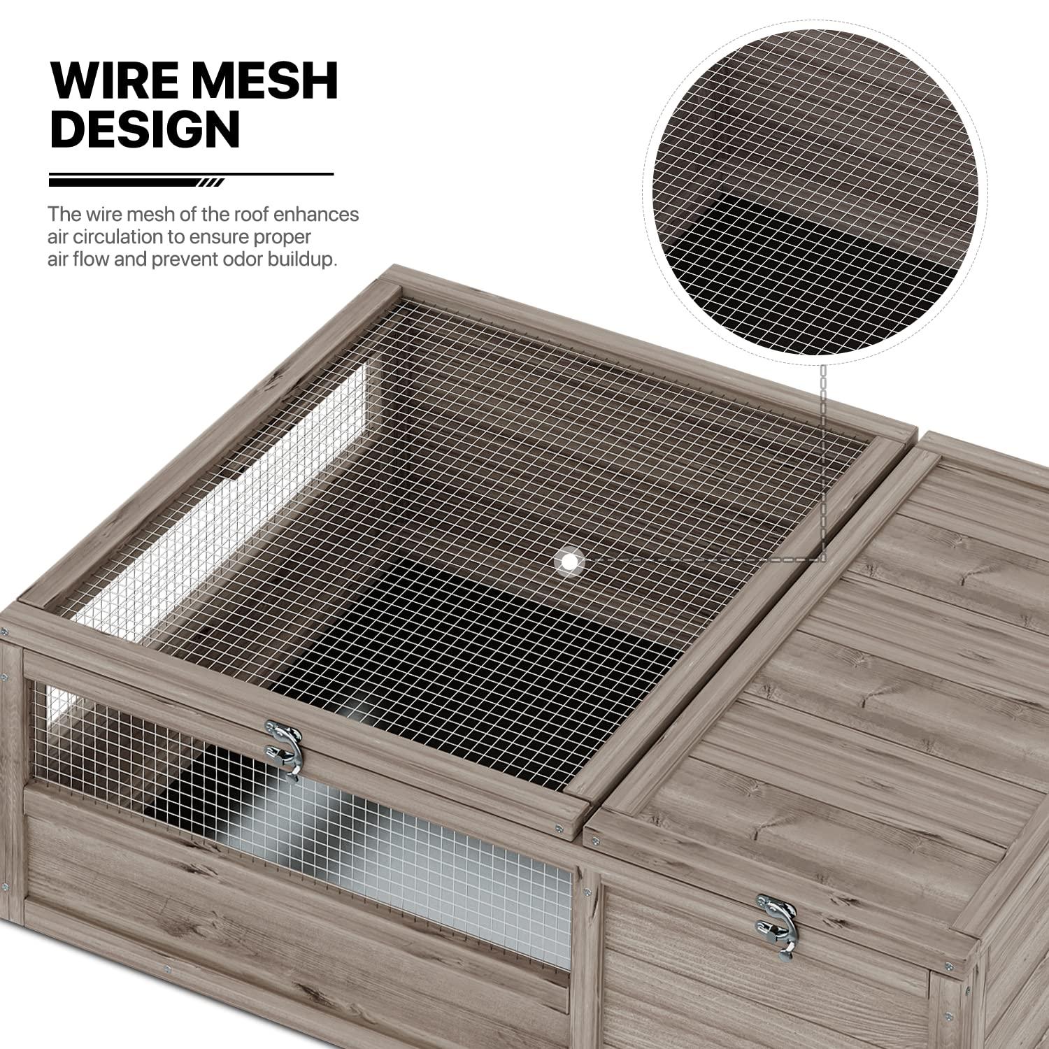 MoNiBloom 37" Tortoise House Large Wooden Turtle Habitat Enclosure for Small Animals Indoor Reptile Cage for Tortoise, Lizards, Geckos (Grey)