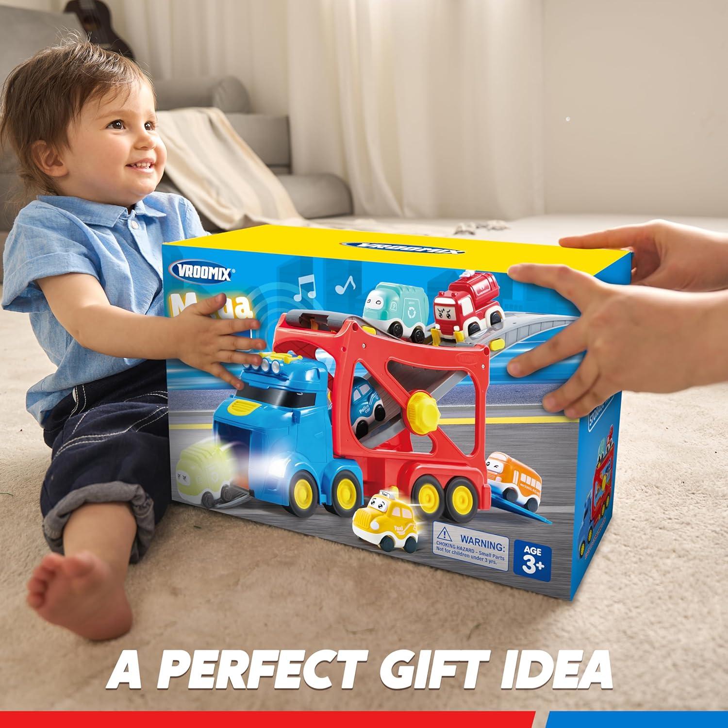 Extra Large Toy Trucks for Toddlers, 3-Layer City Trucks for 2 3 4 Year Old Kids, 7-in-1 Big Transport Vehicle Carrier Truck with Siren & Lights and 6 Toy Cars, Birthday Gifts for Boys Girls