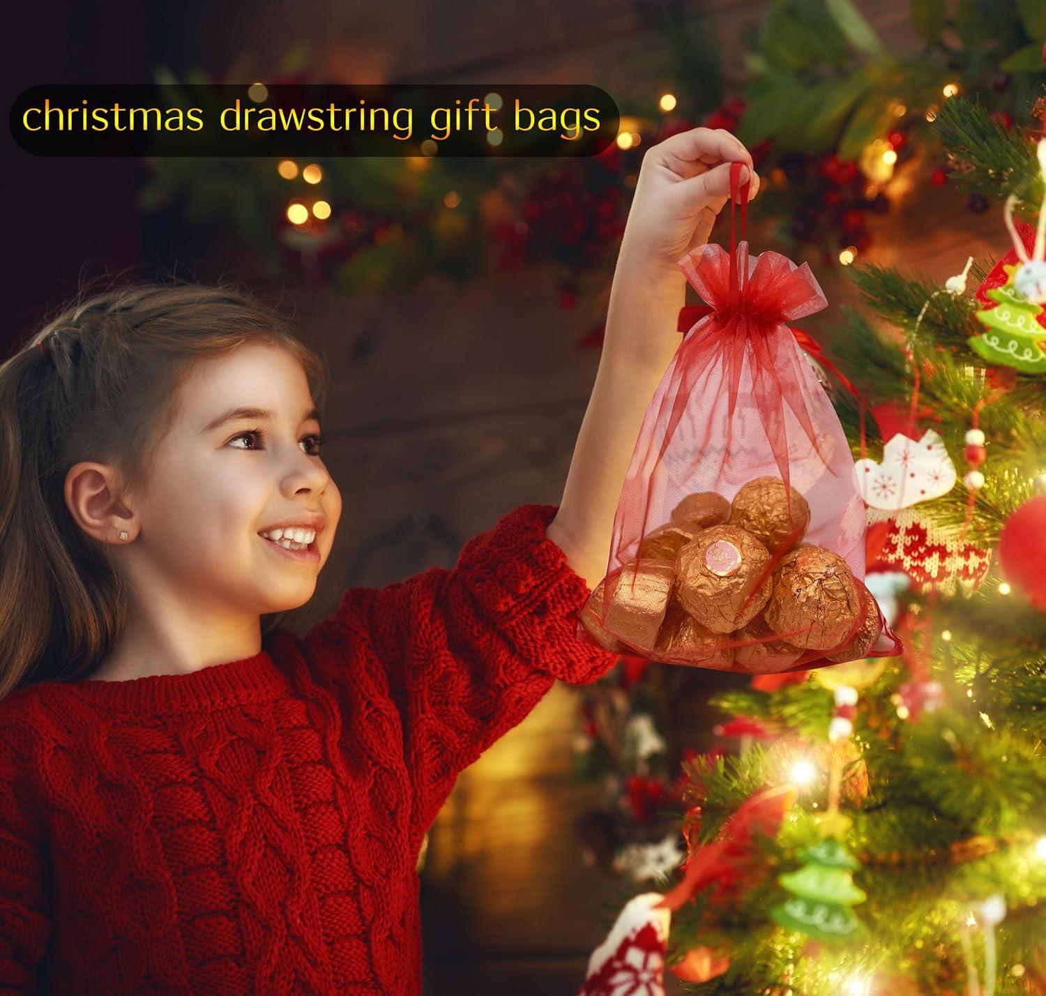 100PCS 4x6inch (10x15cm) Drawstring Organza Jewelry Favor Pouches Wedding Party Festival Gift Bags Candy Bags (Red)