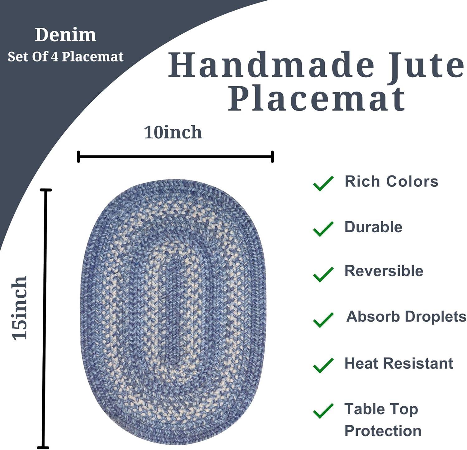 Homespice - Denim Blue Runner for Table 11x36 inches, a Long and Thick Table Runner to Use as a Coastal Style Dinner Table Runner - Handmade from Premium Jute - Reversible and Durable Braided Runner