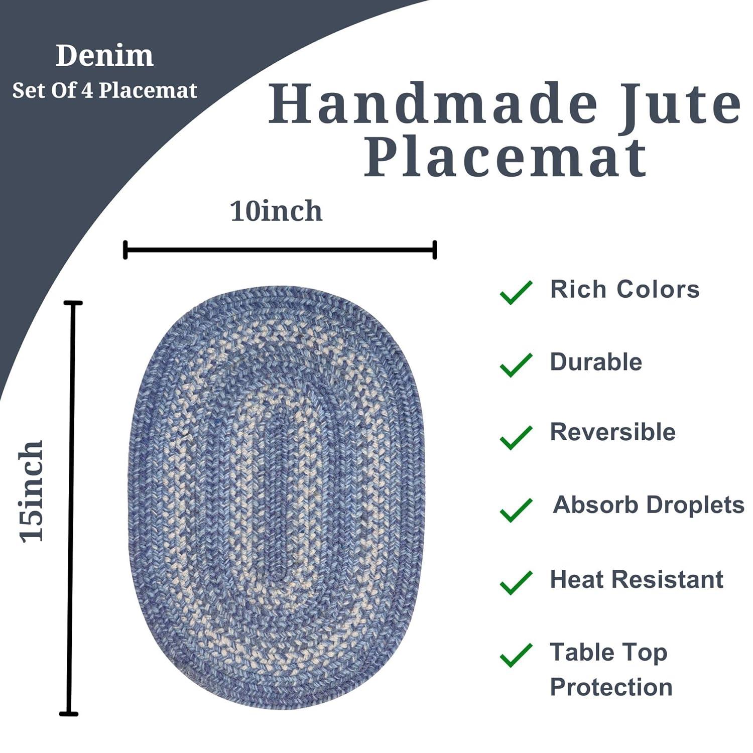 Homespice - Denim Blue Runner for Table 11x36 inches, a Long and Thick Table Runner to Use as a Coastal Style Dinner Table Runner - Handmade from Premium Jute - Reversible and Durable Braided Runner