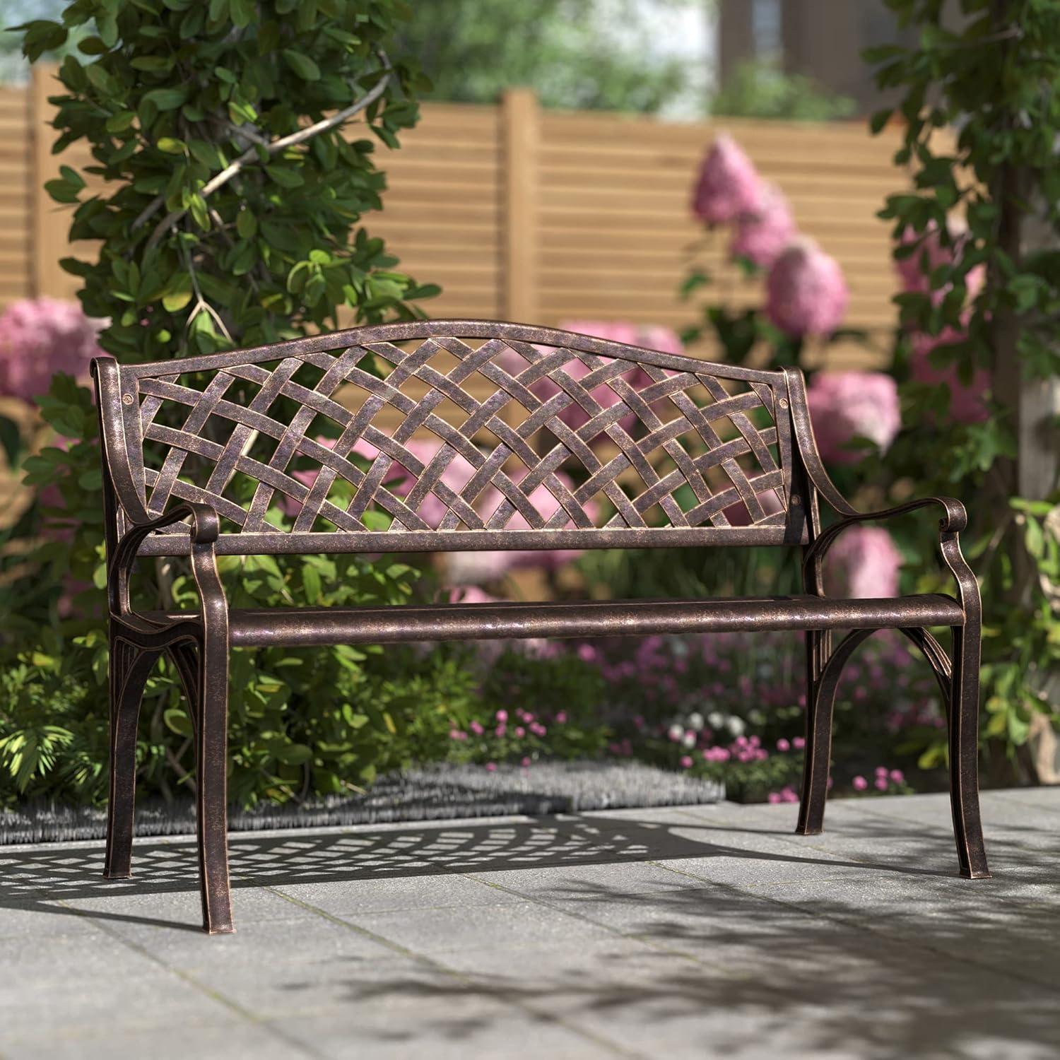 Belleze Antique Copper Outdoor Garden Bench Patio Seat Cast Aluminum