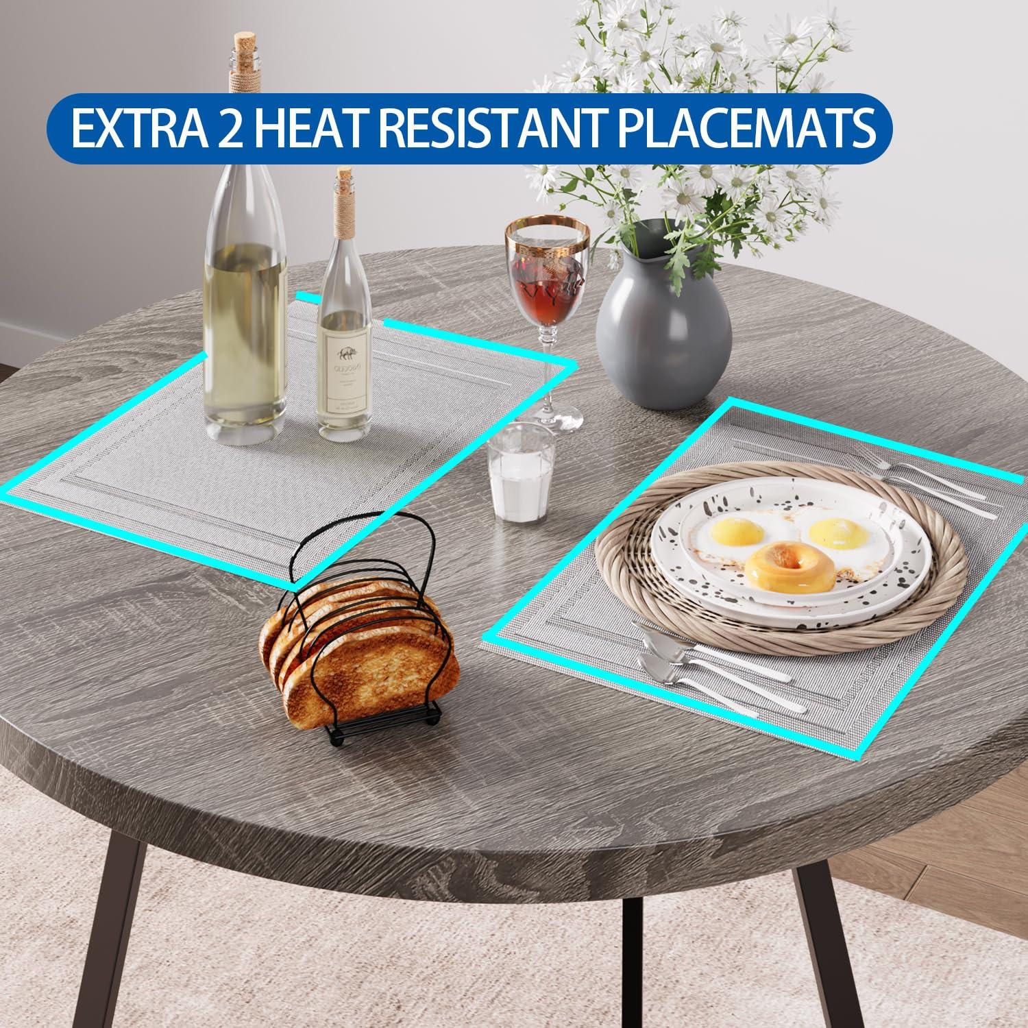 17 Stories Dining Table Set For 2, Round Kitchen Table And Upholstered Chairs For 2, 3 Piece Dining Room Table Set