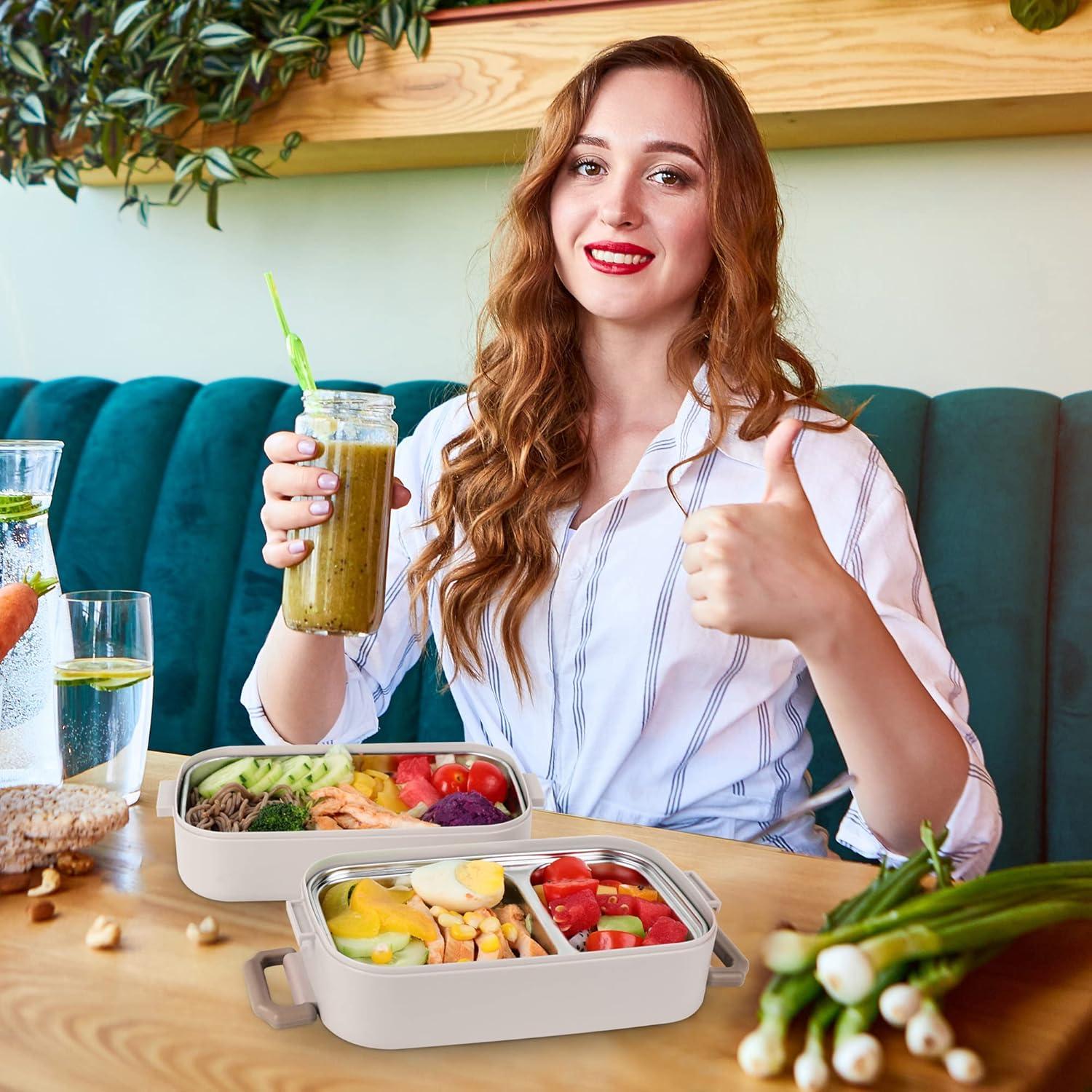 Stainless Steel Bento Box for Adults&Kids,Japanese Leakproof Lunch Box Divided Food Meal Storage Containers Set Stackable 2 Layer for Children School Picnic Green