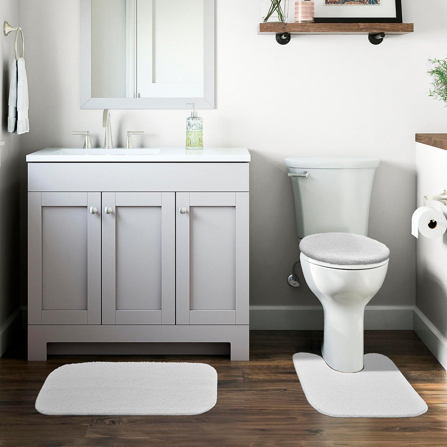 Garland Rug Gramercy Washable Bath Rug Set, 3 Piece (20"x34", Contour Rug, & Toilet Lid) White