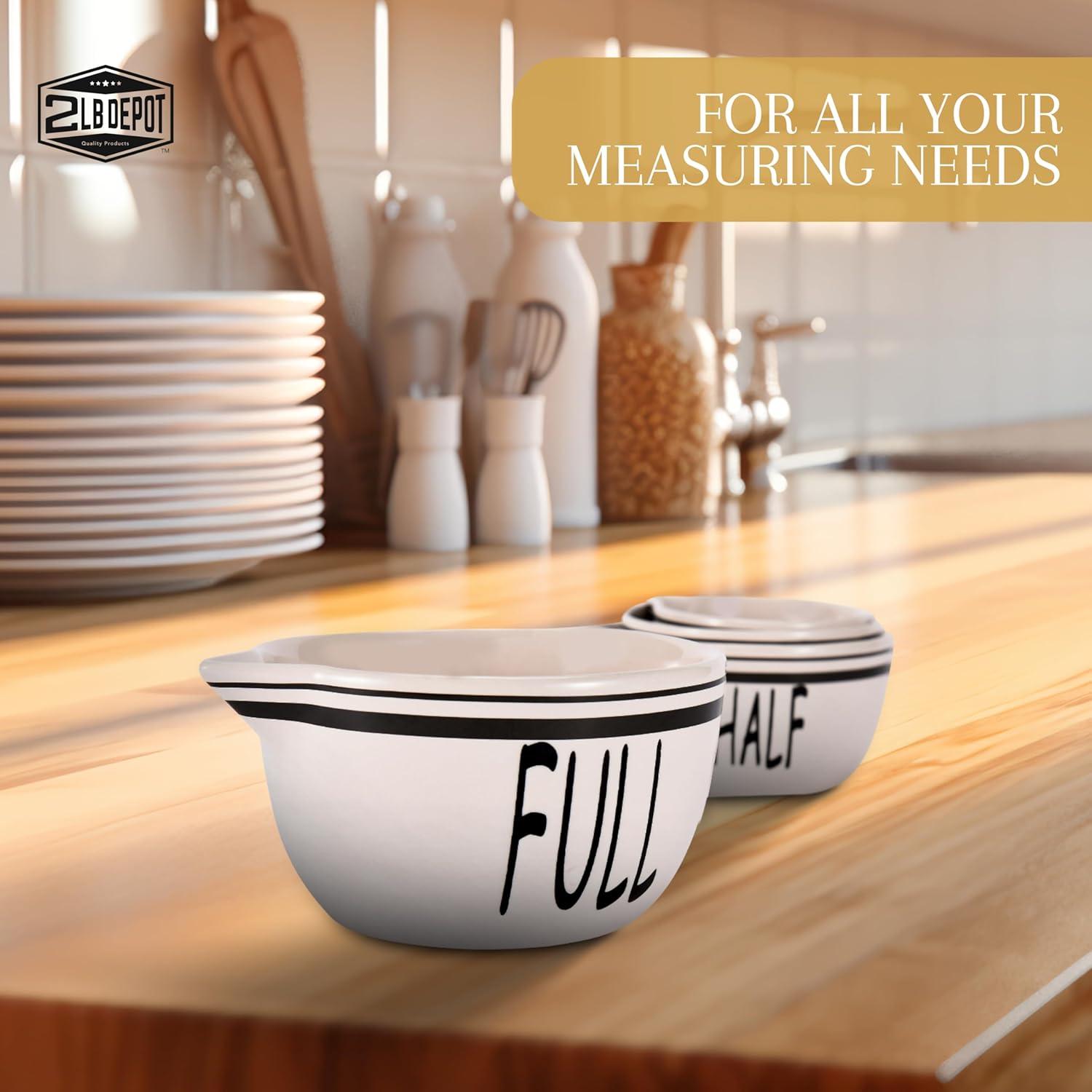 2LB Depot Ceramic Measuring Cups Set of 4 - Precise Cooking Measurements - Modern Design for Kitchen, Wet & Dry Ingredients - Dishwasher Safe - 4 Cups Sizes - 1 cup, 1/2 cup, 1/3 cup, 1/4 cup