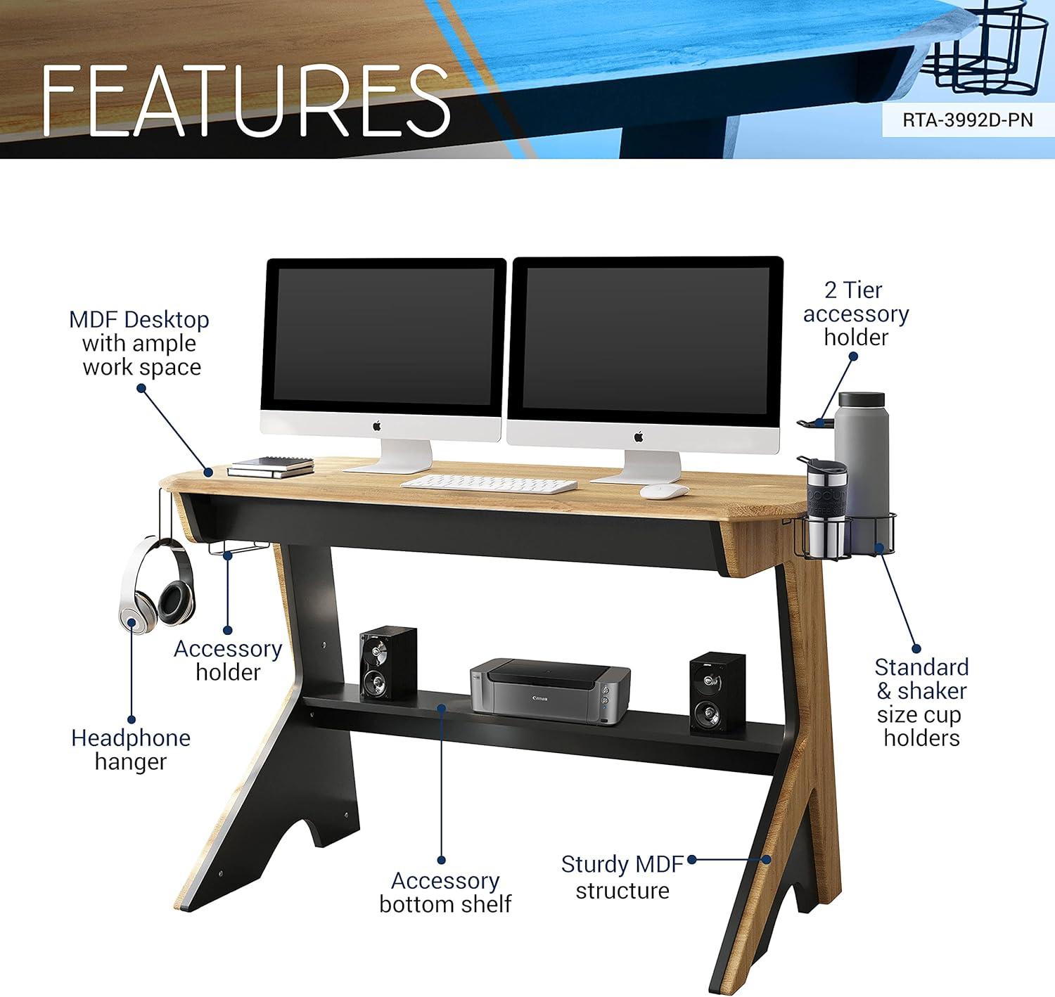 HBBOOMLIFE Home Office Computer Writing Desk Workstation with Two Cupholders and Headphone Hook-Pine 50" W x 22.5" D x 29.5" H