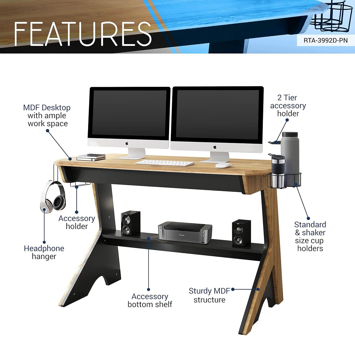 HBBOOMLIFE Home Office Computer Writing Desk Workstation with Two Cupholders and Headphone Hook-Pine 50" W x 22.5" D x 29.5" H