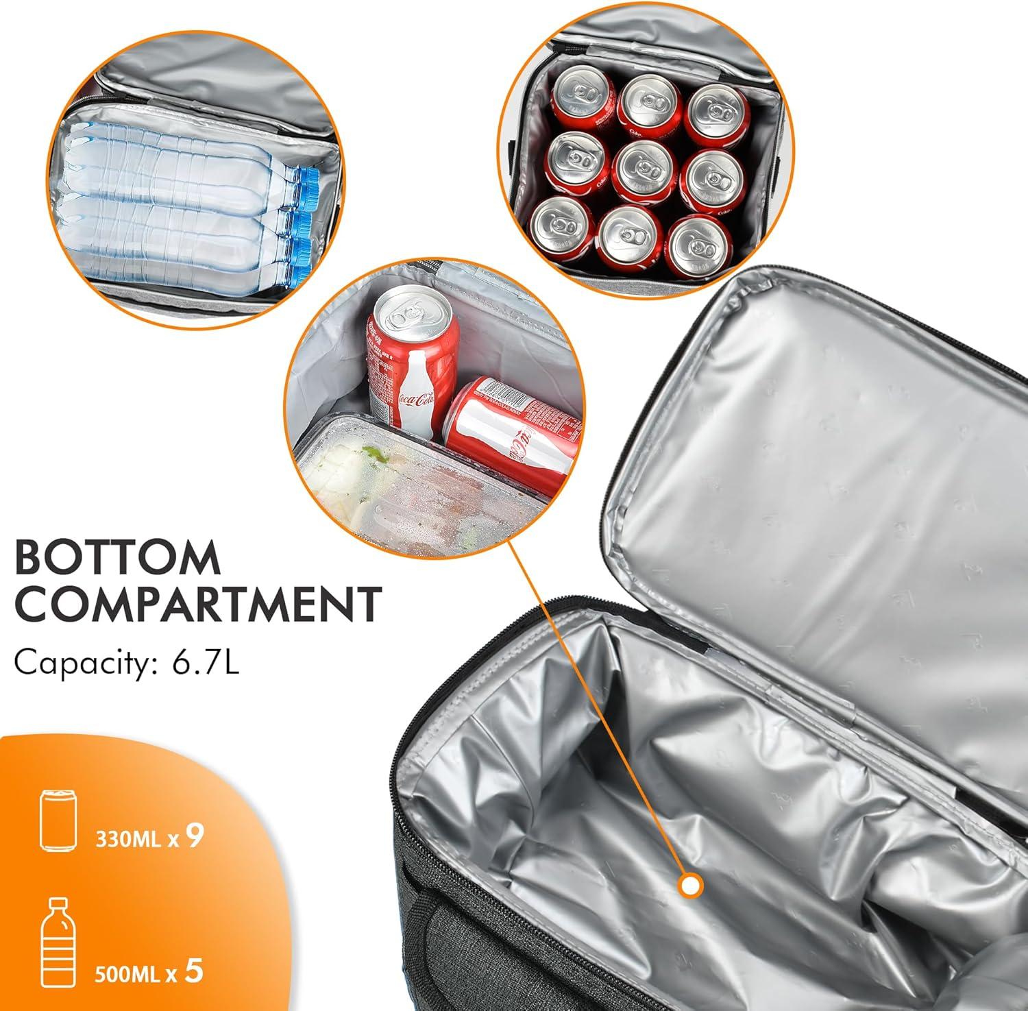 Tirrinia Dual Compartment Lunch Bag with Shoulder Strap for Adults, Large Lunch Bags, Insulated Leakproof Thermal Lunch Totes, Charcoal