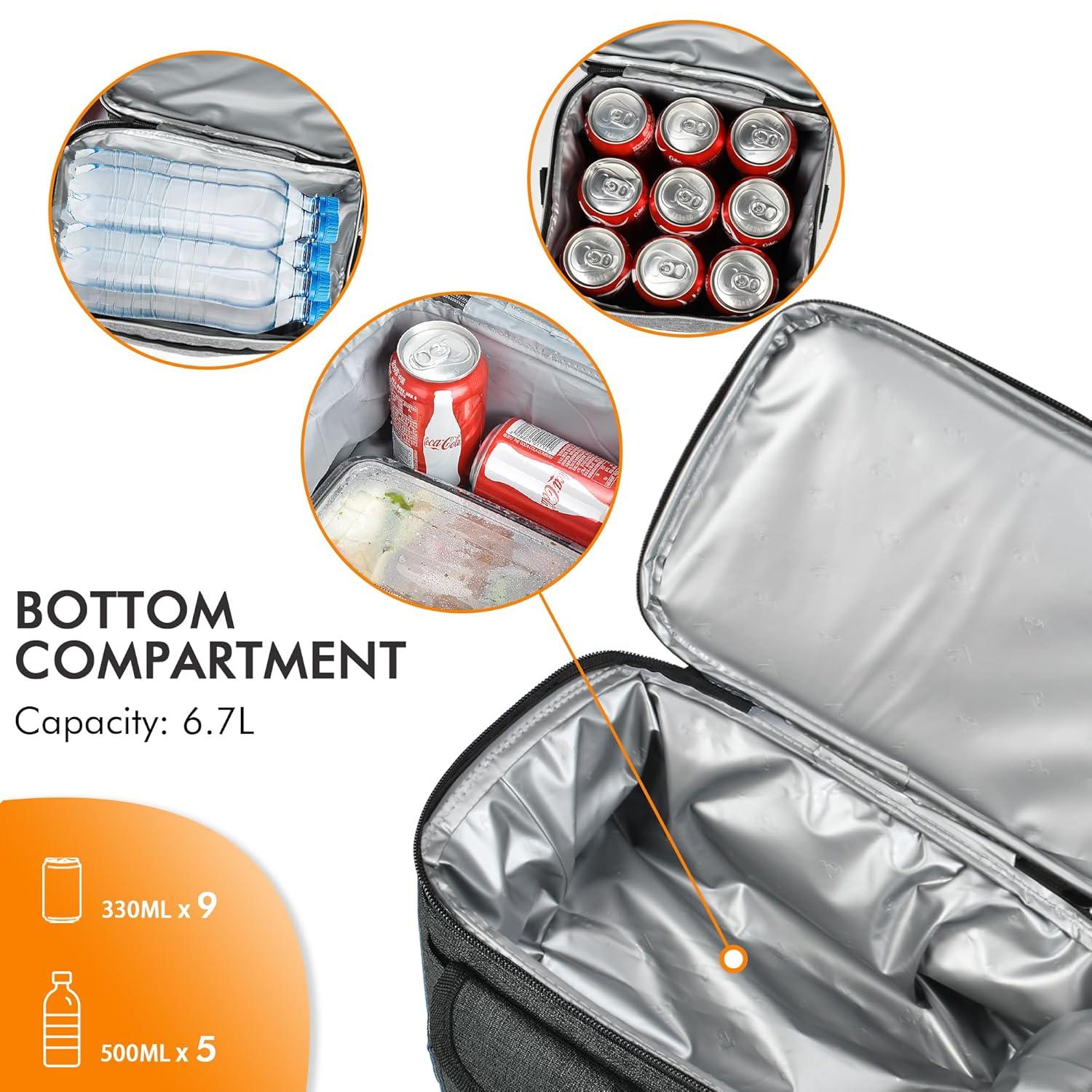 Tirrinia Dual Compartment Lunch Bag with Shoulder Strap for Adults, Large Lunch Bags, Insulated Leakproof Thermal Lunch Totes, Charcoal