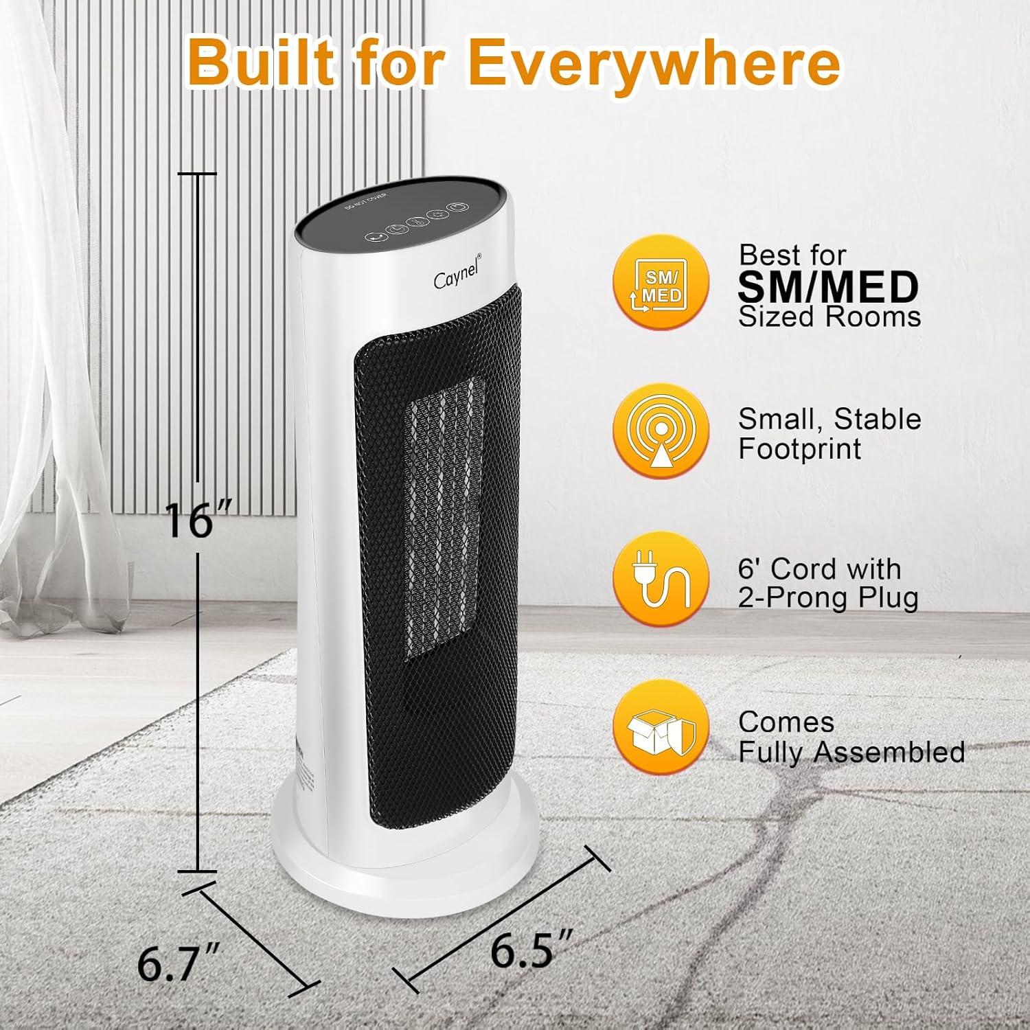 White Ceramic Electric Oscillating Tower Heater with Thermostat