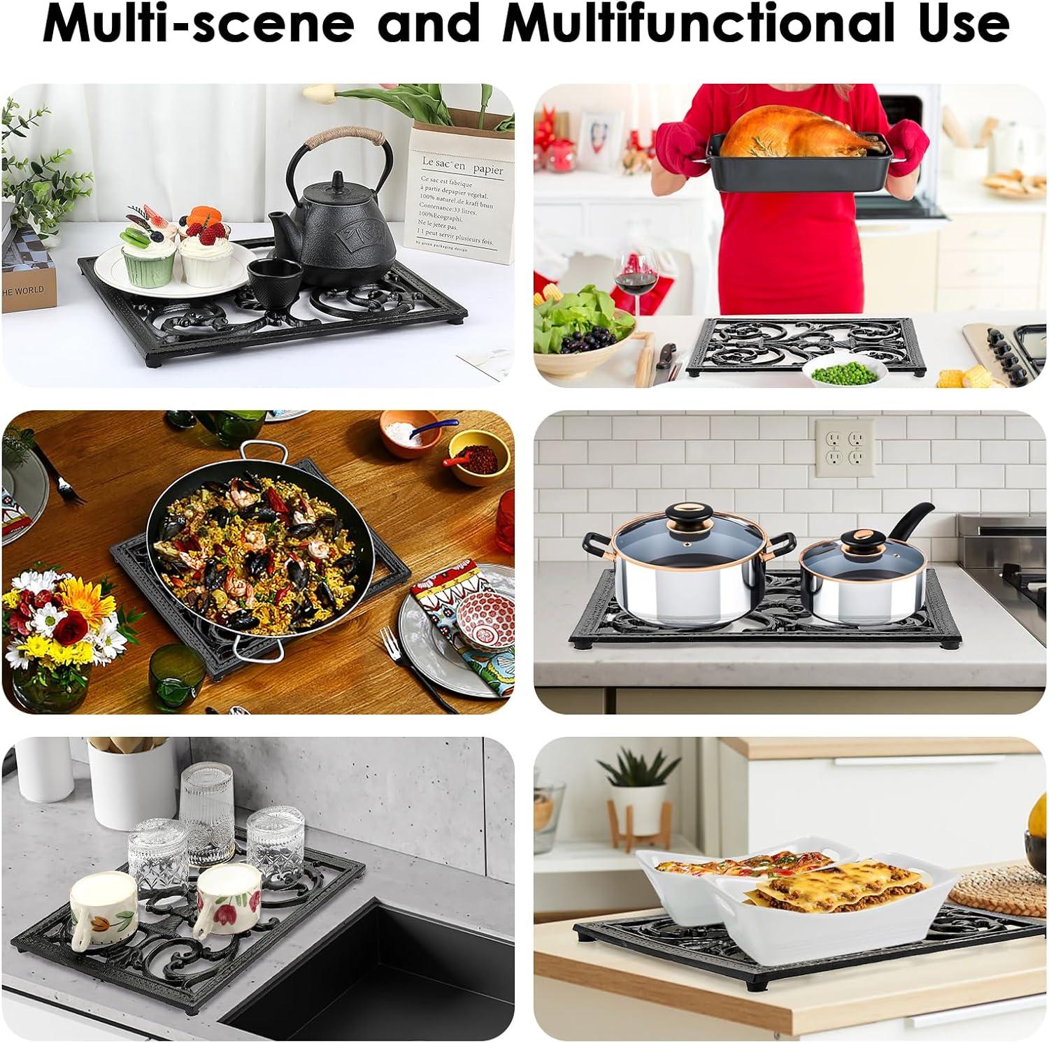 Stack man Extra Large Trivets For Hot Dishes,14.9 X 12 Inch Cast Iron Trivet With Rubber Feets,Heat Resistant Trivets For Hot Pots Pans,Metal Trivet For Kitchen Counter Dining Table Cooktop Stovetop