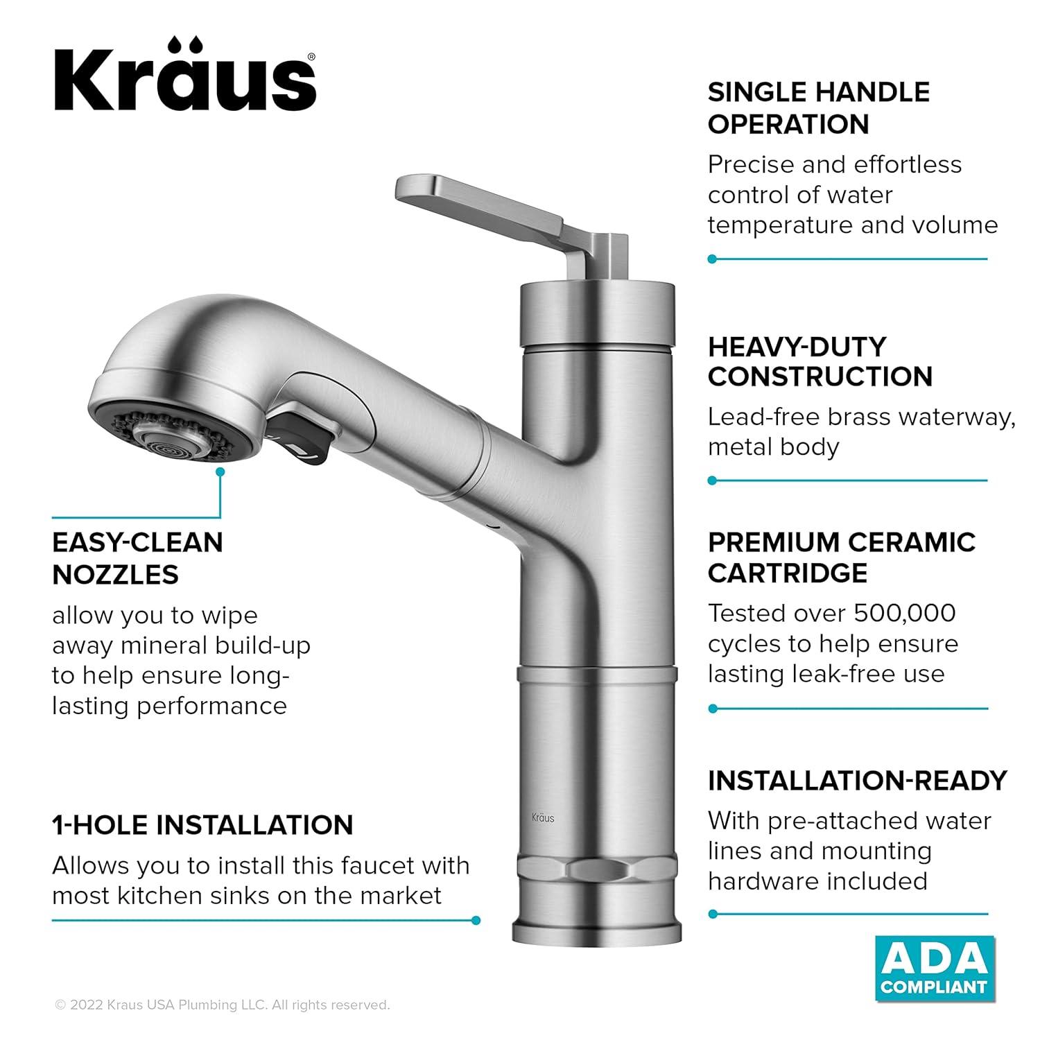 Kraus Allyn Pull-Out Single Handle Kitchen Faucet KPF-4103SFS